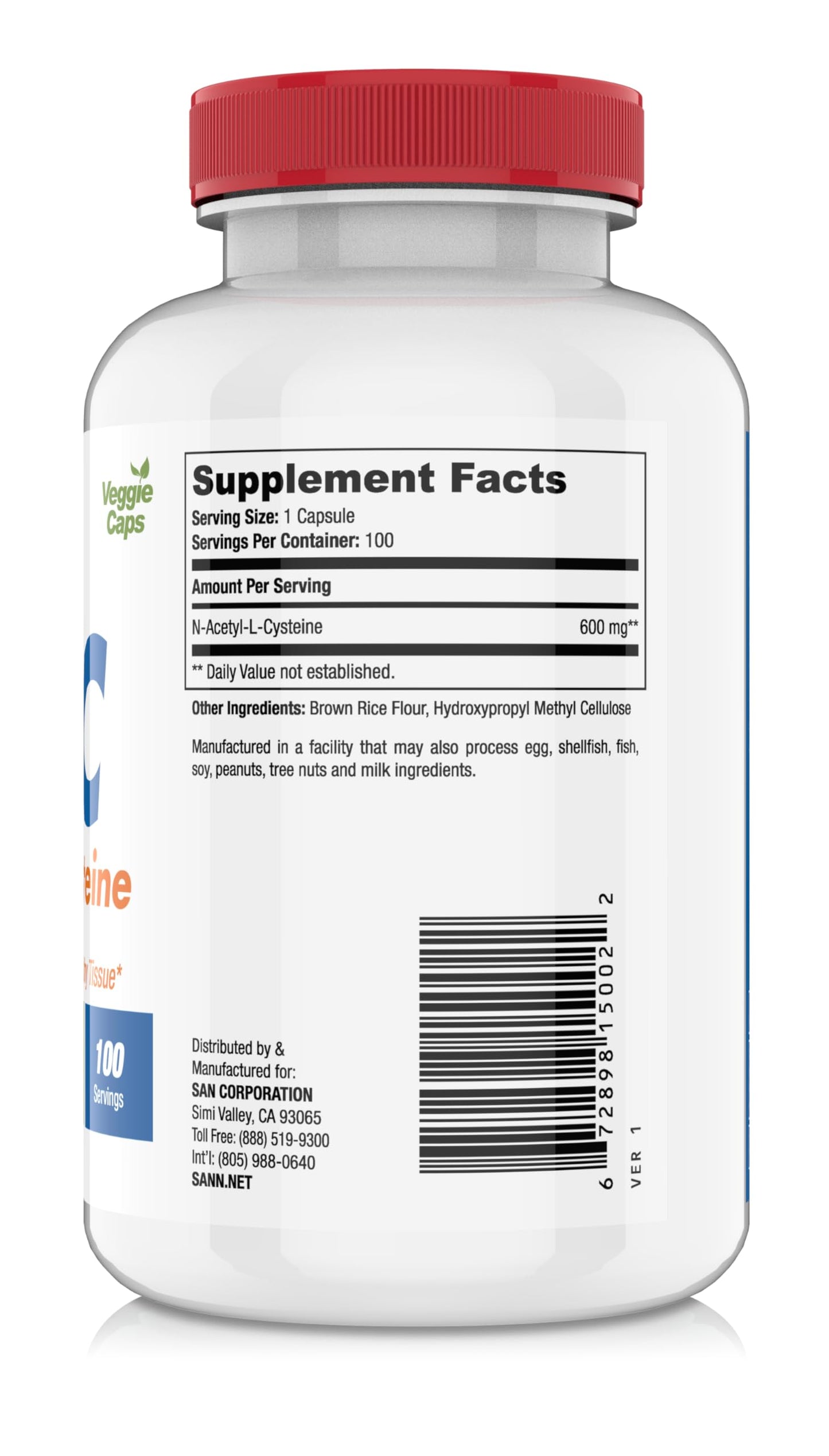 SAN N-Acetyl-L-Cysteine (NAC) 600 mg Capsule, 100 Capsules