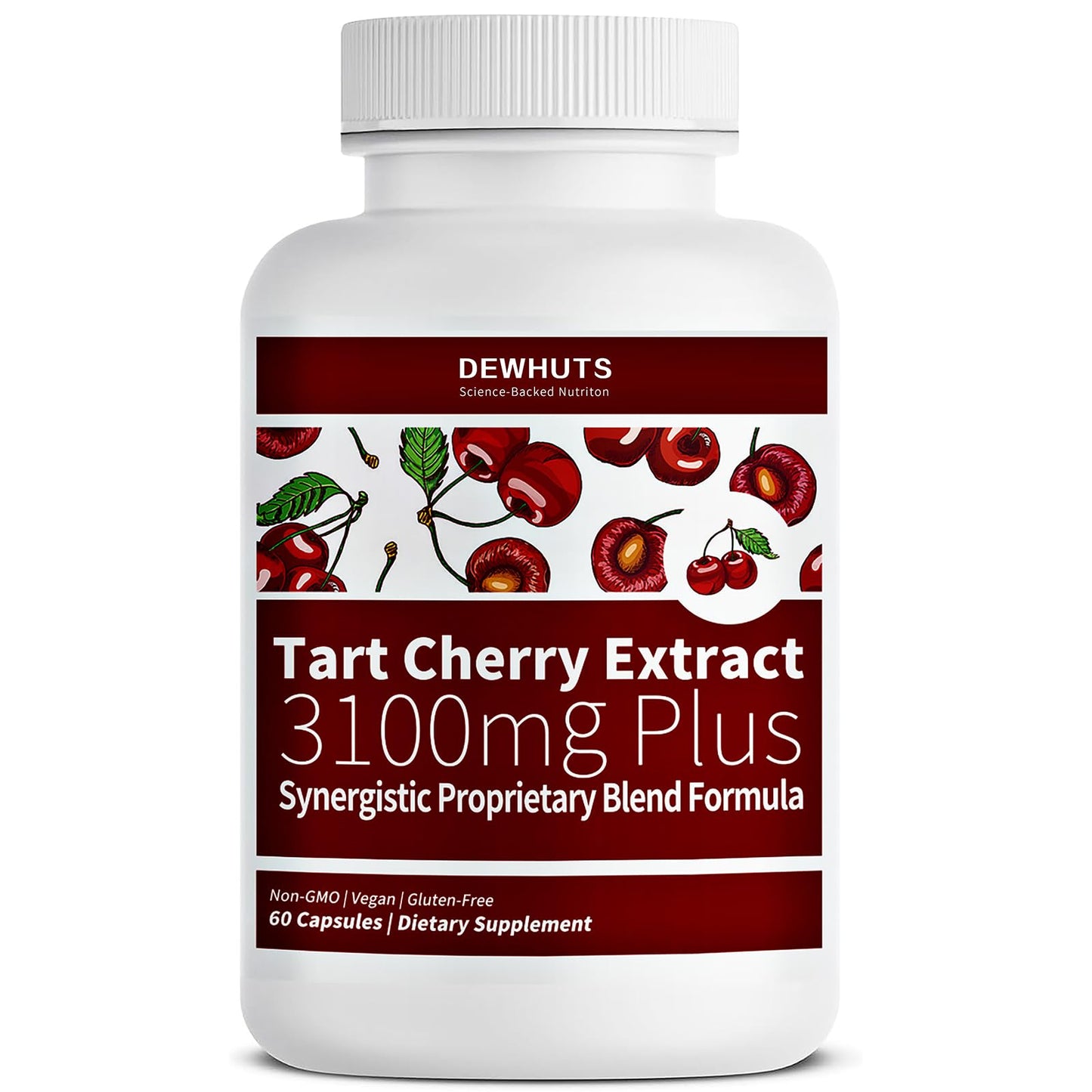 Dewhuts 5 in 1 Tart Cherry Extract 3100mg with Bromelain & Chanca Piedra Capsules, 60 Count