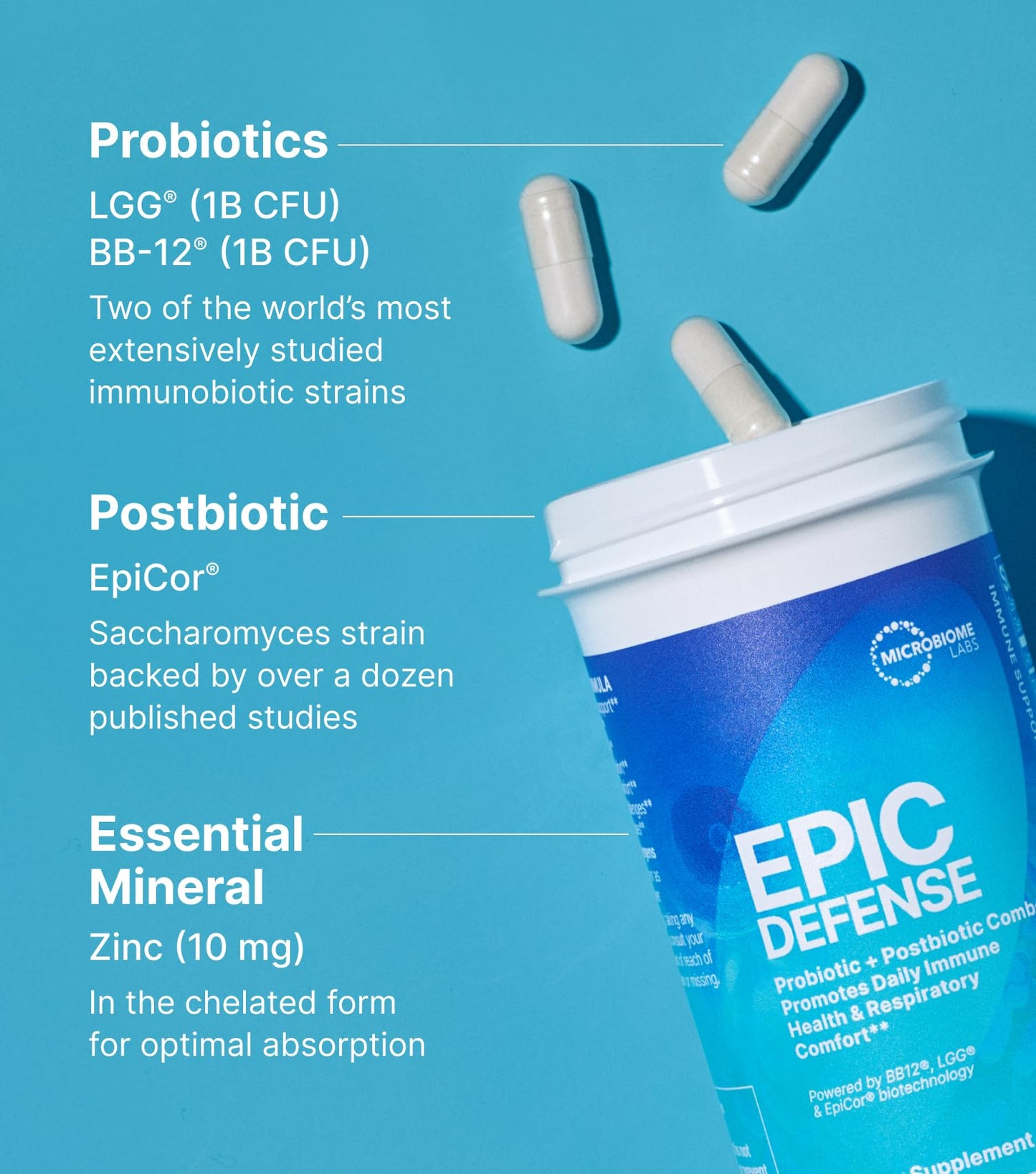 Microbiome Labs EpicDefense Probiotic + Postbiotic Combo 30 Capsules