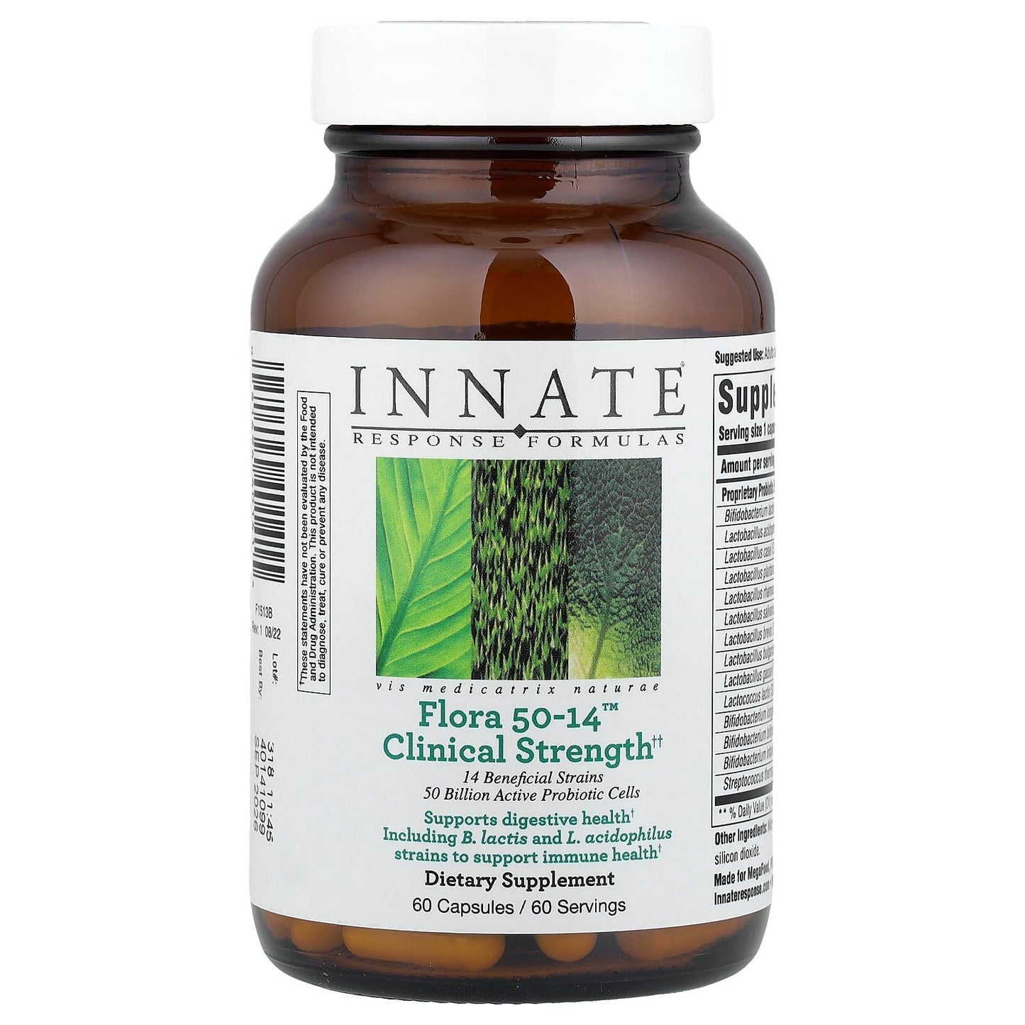Innate Response Formulas Flora 50-14 Clinical Strength Probiotics, 50 Billion CFU, Digestive Health, Immune Support, Vegetarian, Non-GMO, 60 Capsules