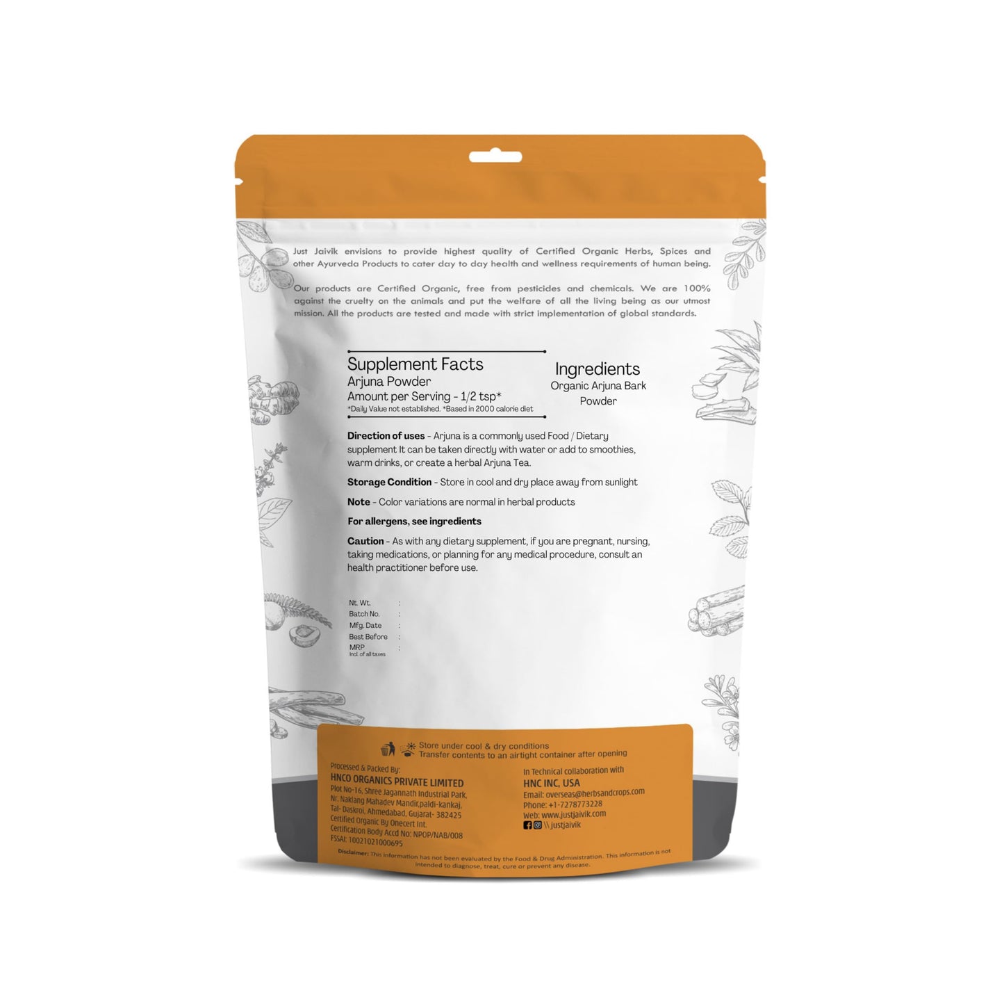 Just Jaivik Arjuna Bark Powder (Terminalia Arjuna), 8 oz