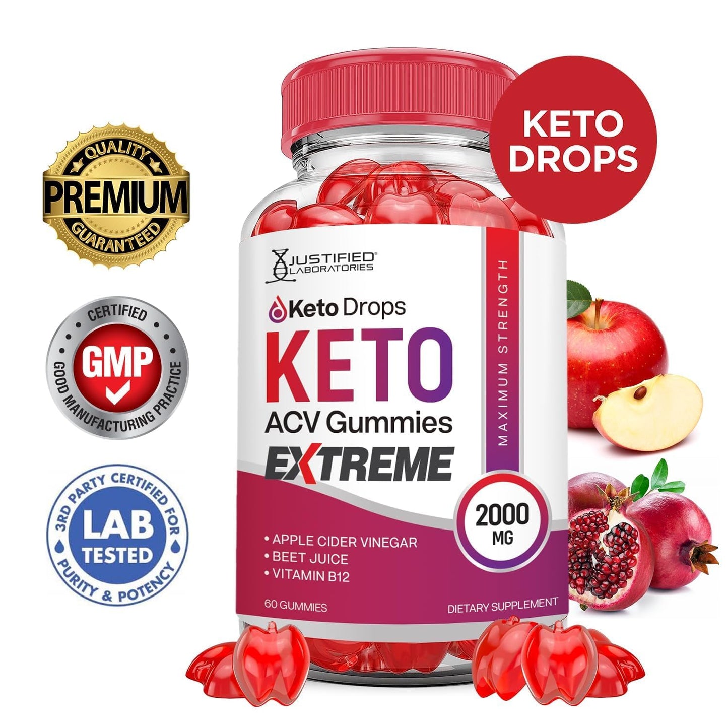Justified Laboratories Keto Drops Keto ACV Gummies Extreme 2000 mg 300 Gummies