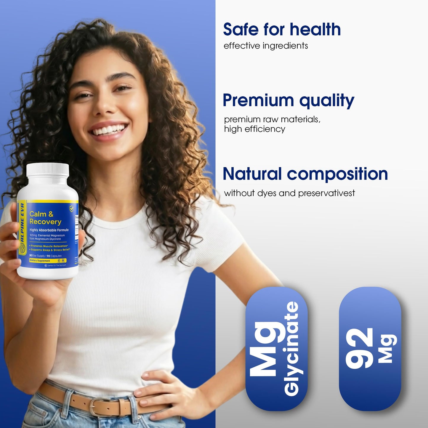 ALPINEEVA Magnesium Glycinate High Absorption Magnesium Supplement Capsule, 90 Count