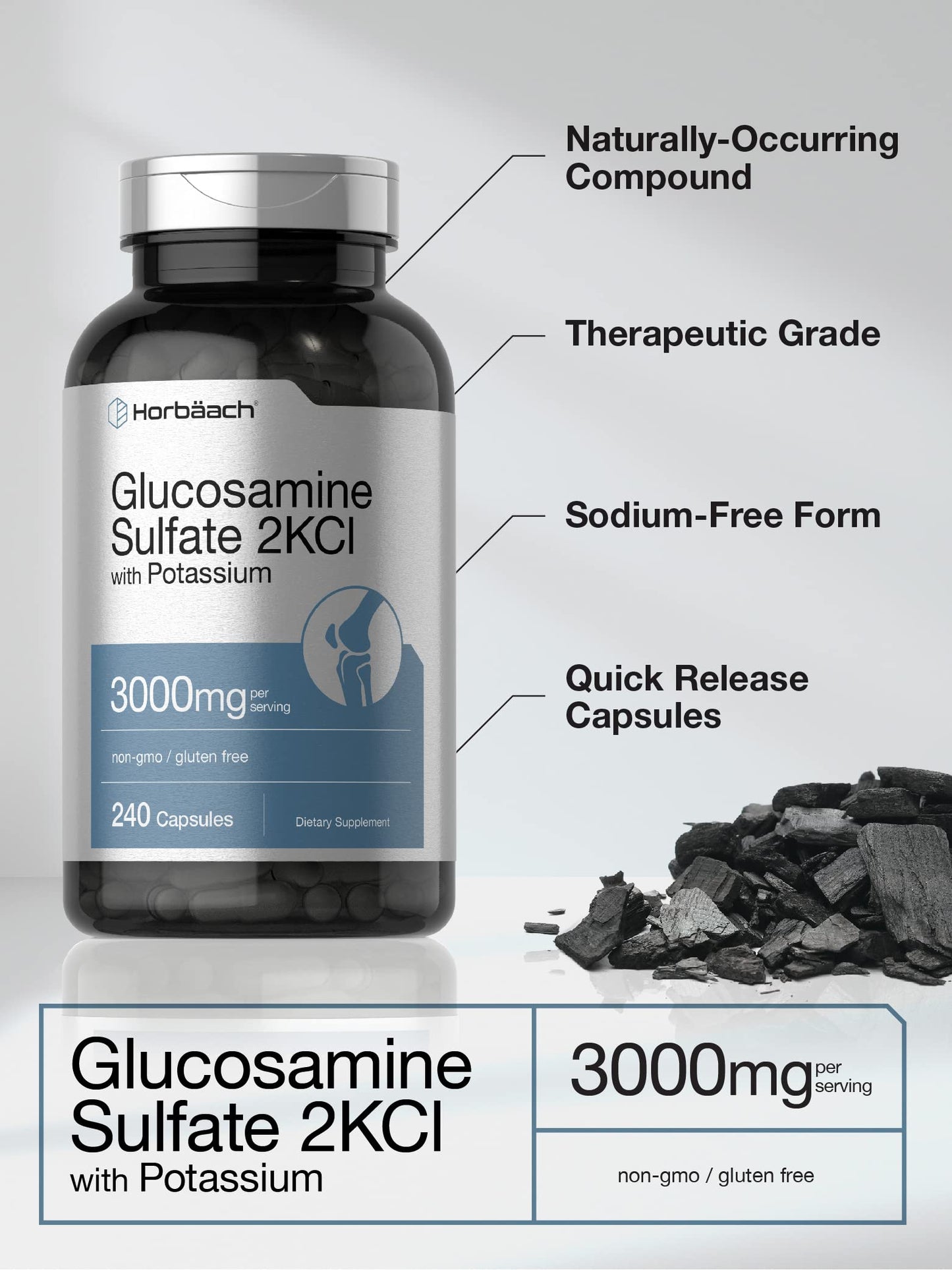 Horbäach Glucosamine Sulfate 2KCI with Potassium 3000mg 240 Capsules