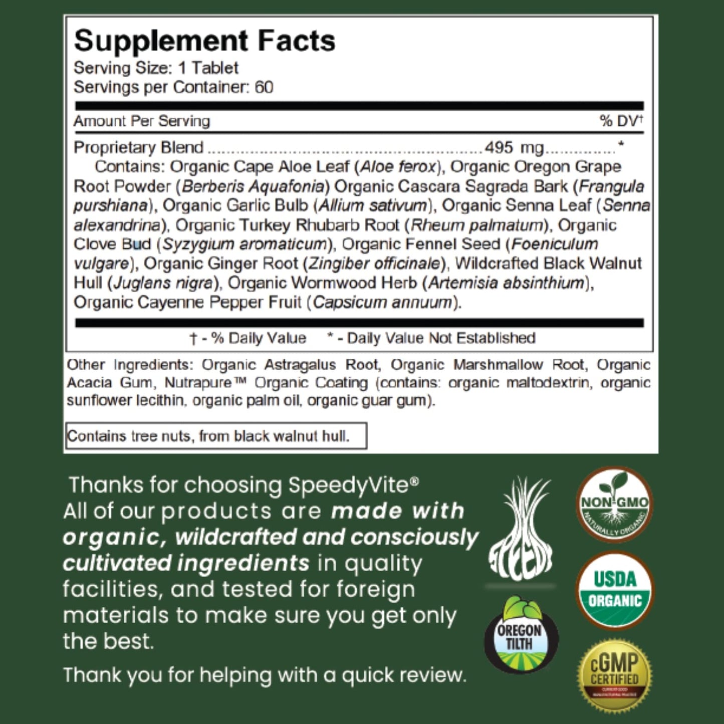 SpeedyVite Organic Colon Cleaner Full Strength 60 Tablets