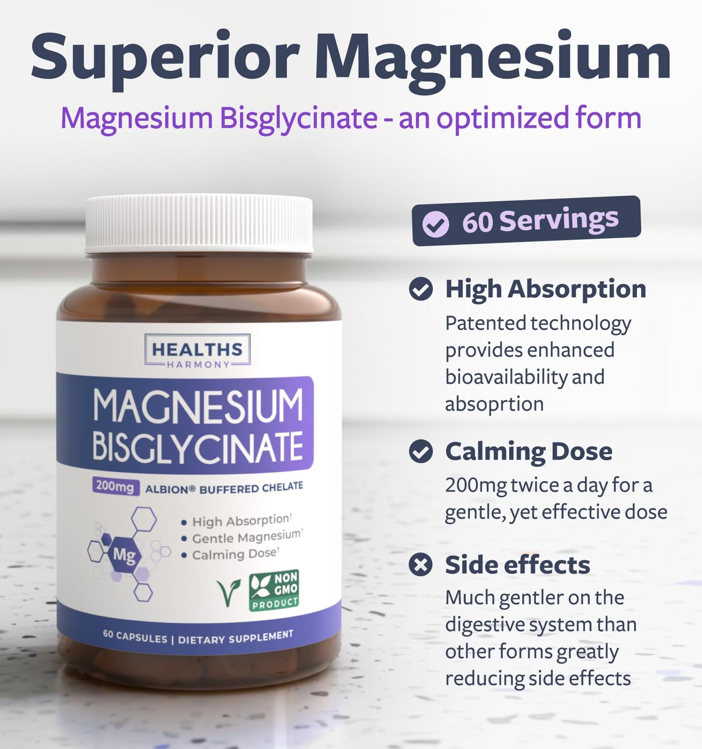 Healths Harmony Magnesium Bisglycinate Capsules, 60 Capsules