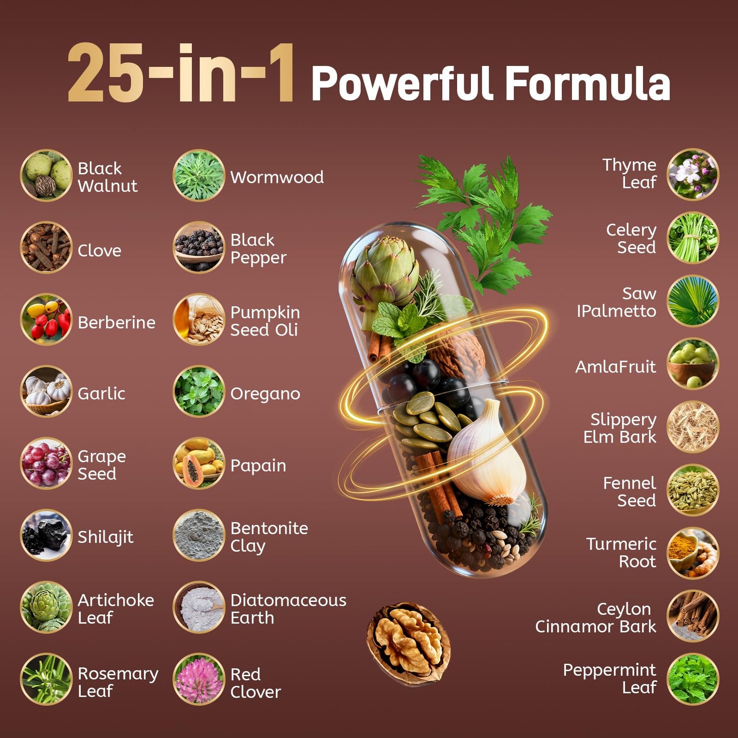 Totaria 25-in-1 Wormwood Black Walnut Clove Cleanse for Humans Capsules 120