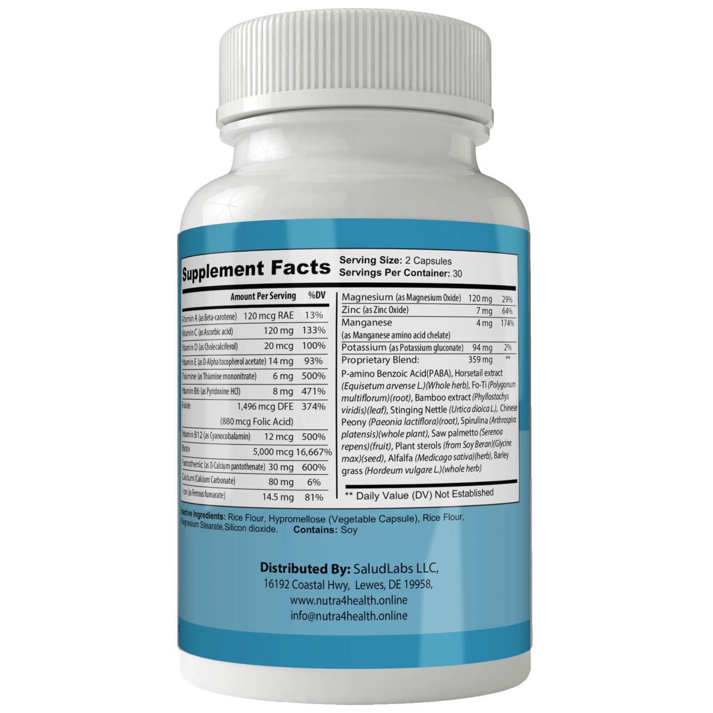 nutra4health LLC Hairfortin Advanced Hair Growth Vitamins and Minerals - Extra Strength Formula for Hair, Skin, and Nails with Biotin - Gluten Free, 60 Capsules