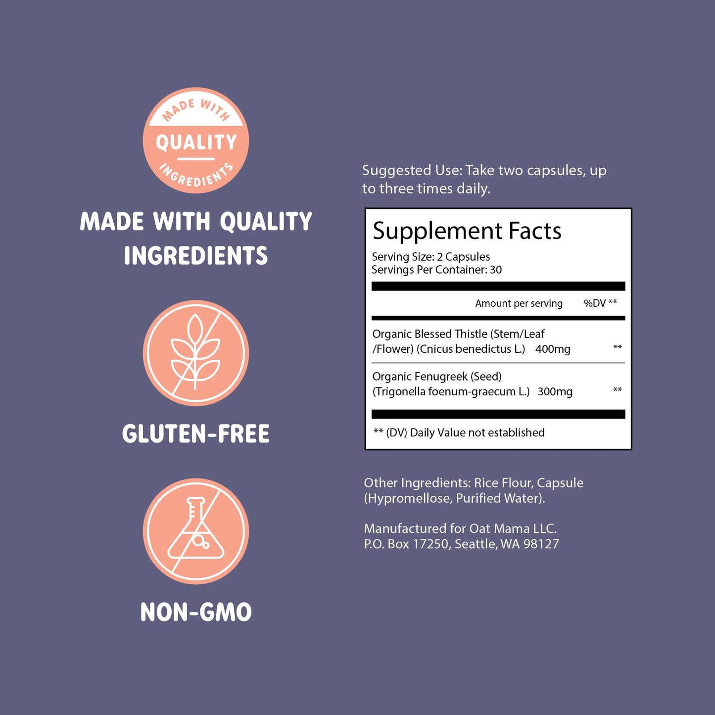 OAT MAMA Organic Lactation Supplement Slay Mama Blessed Thistle & Fenugreek Capsules, Herbal Lactation Blend, Postpartum Support for Breastfeeding Moms, 1 Count