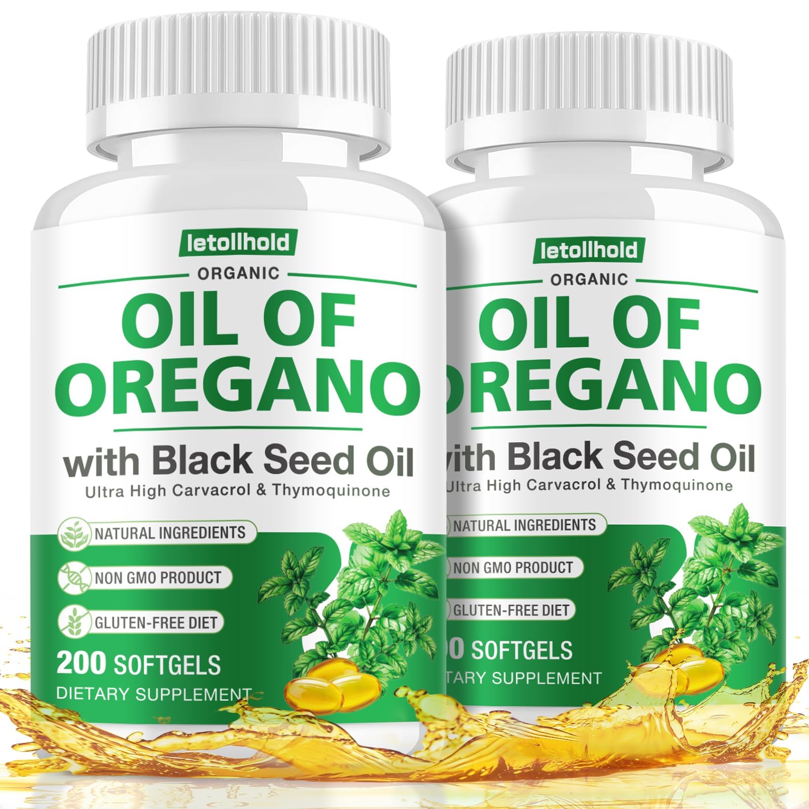 Letollhold Oil of Oregano with Black Seed Oil Capsules, 400 Count