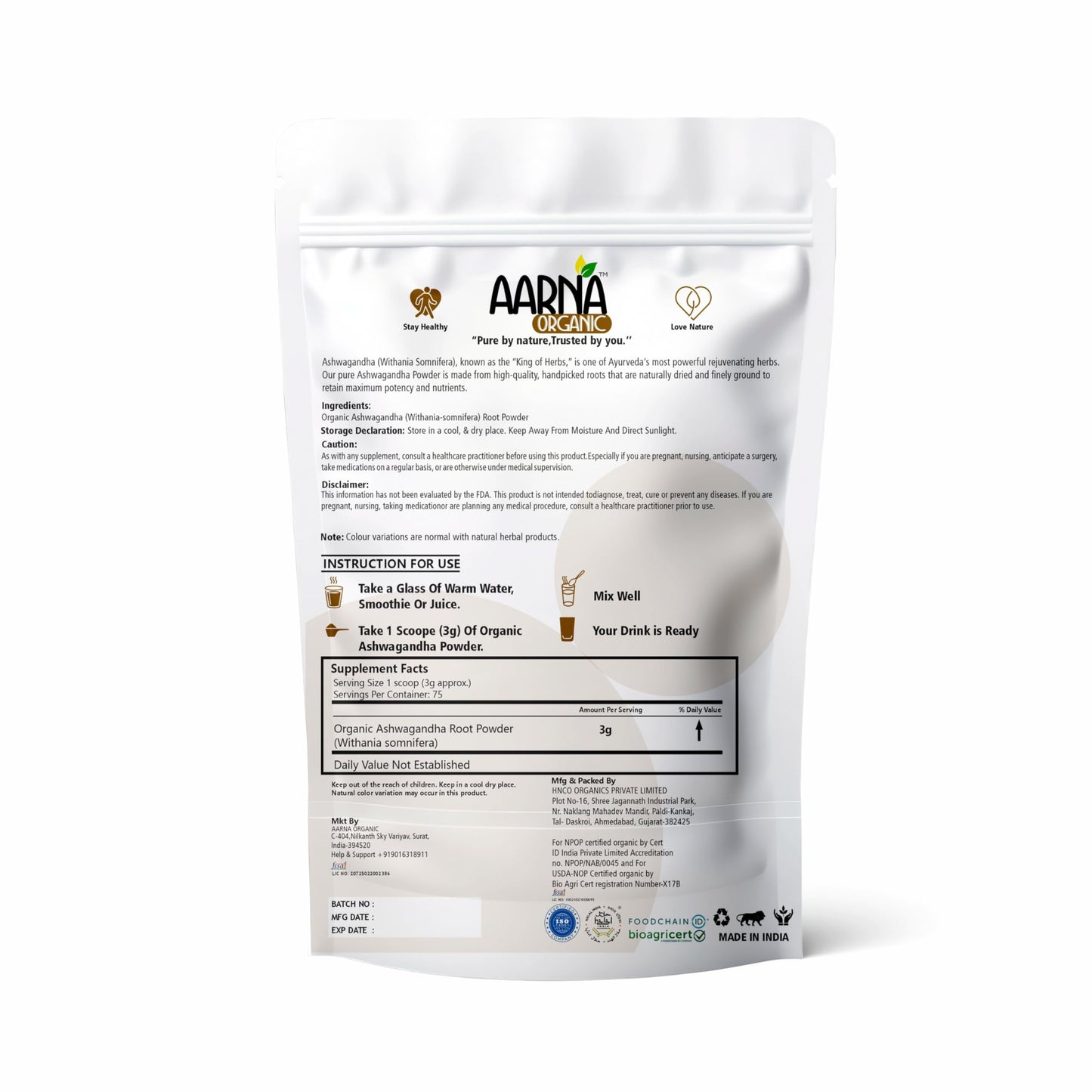 AARNA ORGANIC Ashwagandha Powder 8 Ounce