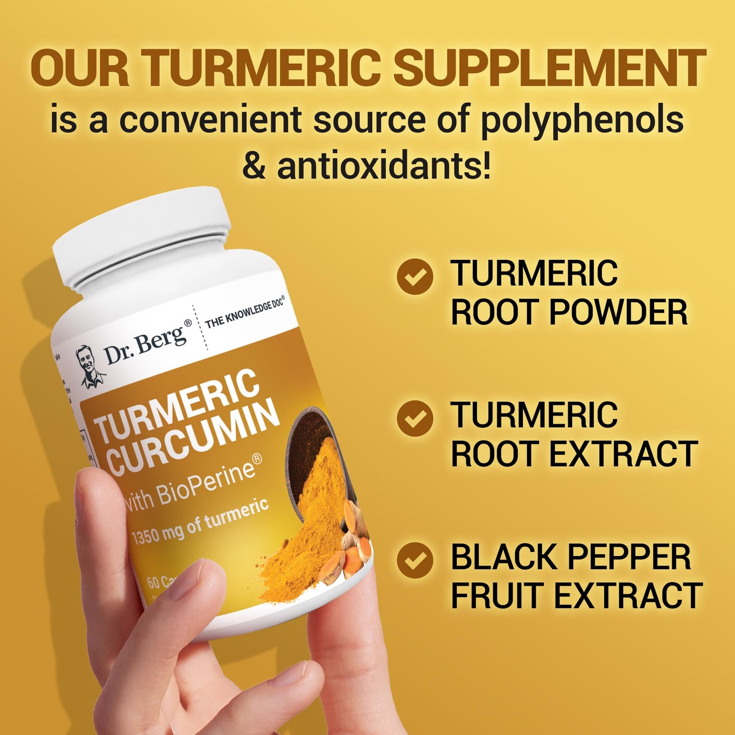 Dr. Berg Nutritionals Turmeric Curcumin with Black Pepper (BioPerine) 1350 mg, 60 Capsules