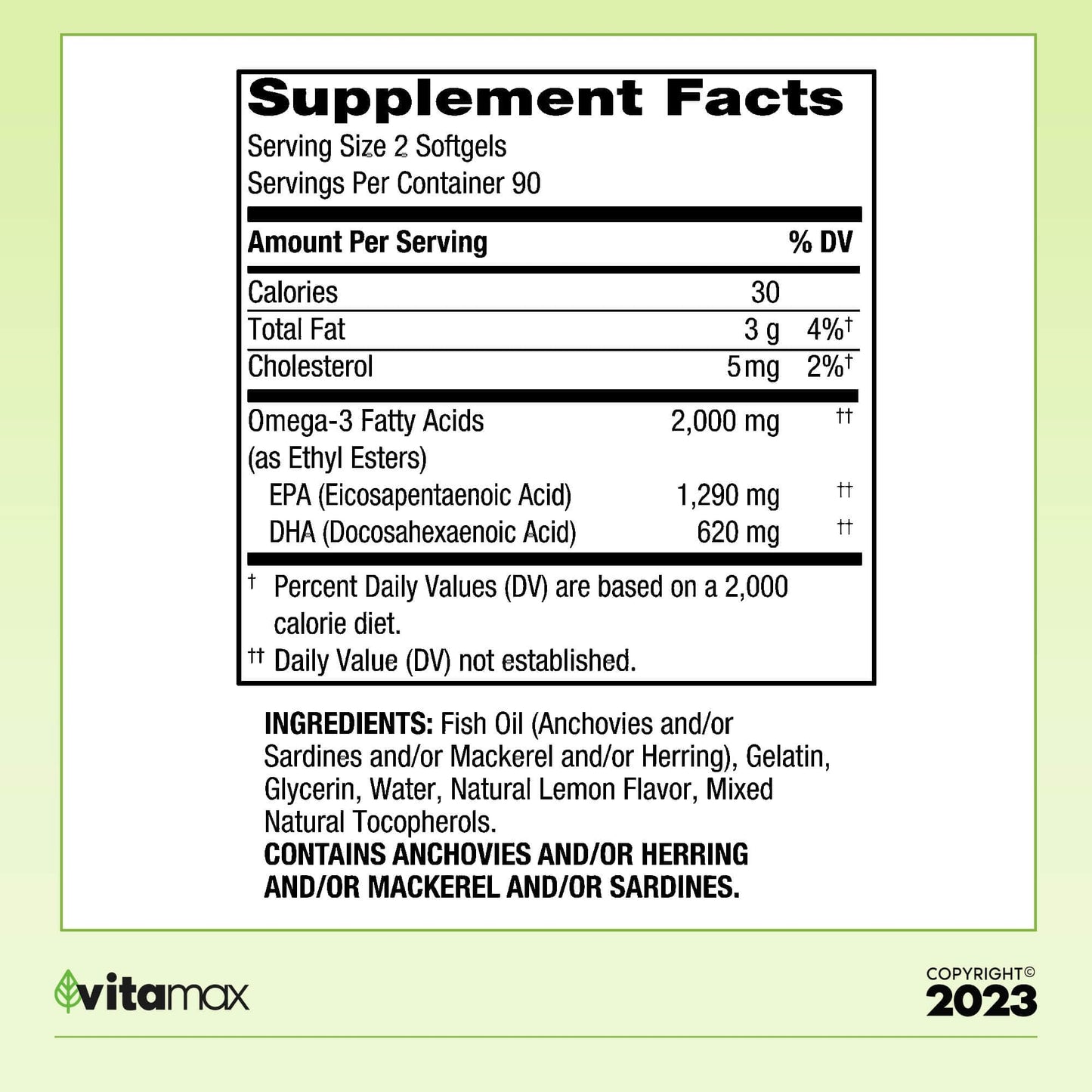 Generic Omega-3 from Fish Oil 2000 mg Maximum Care Softgel 120 Count