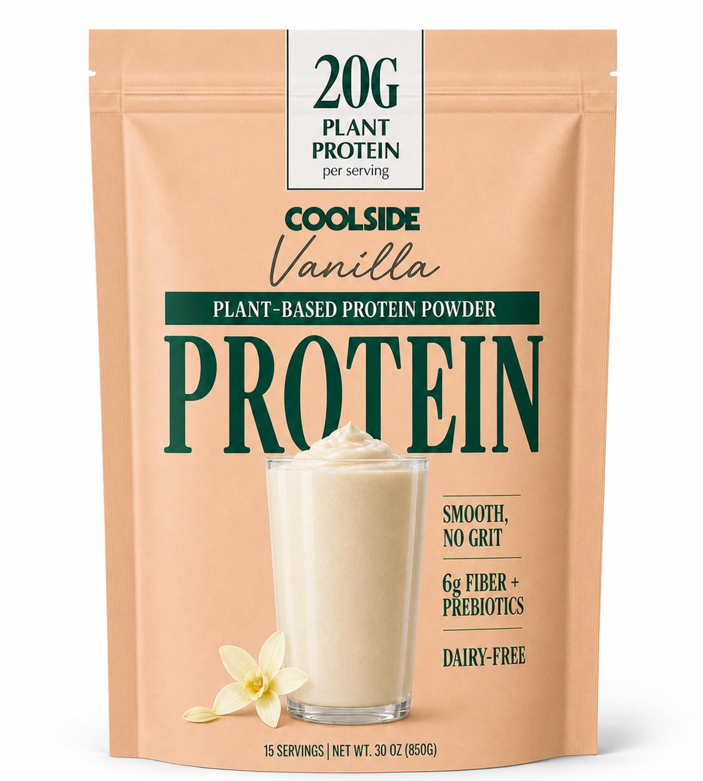Coolside Clean Plant Based Protein Powder, Probiotics | Vanilla | 30 Servings