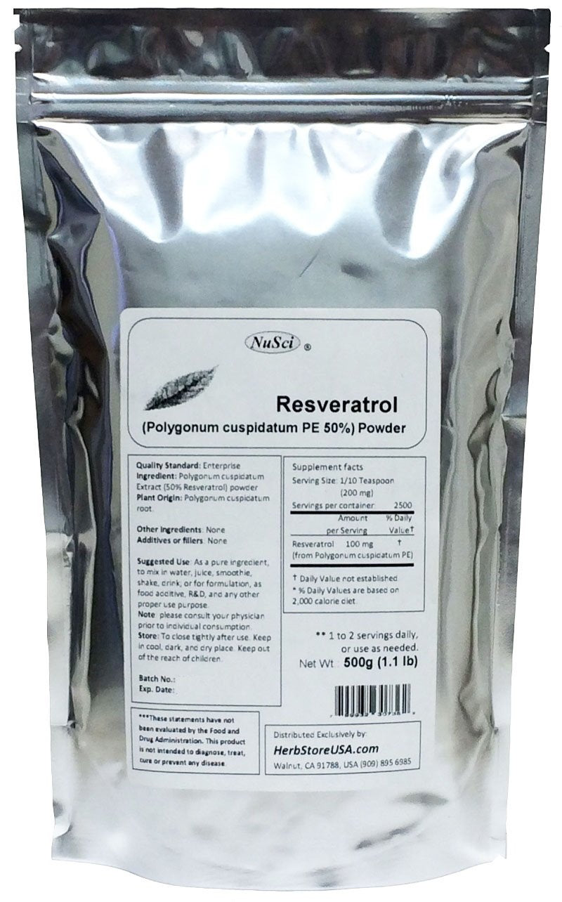NuSci Pure Resveratrol Powder Standardized 50% Extracted from Polygonum Cuspidatum Root 17.637 oz