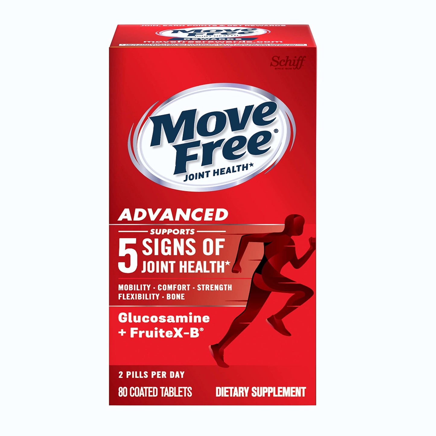 Move Free Advanced Glucosamine Chondroitin + Calcium Fructoborate Joint Support Tablet, 80 Tablets