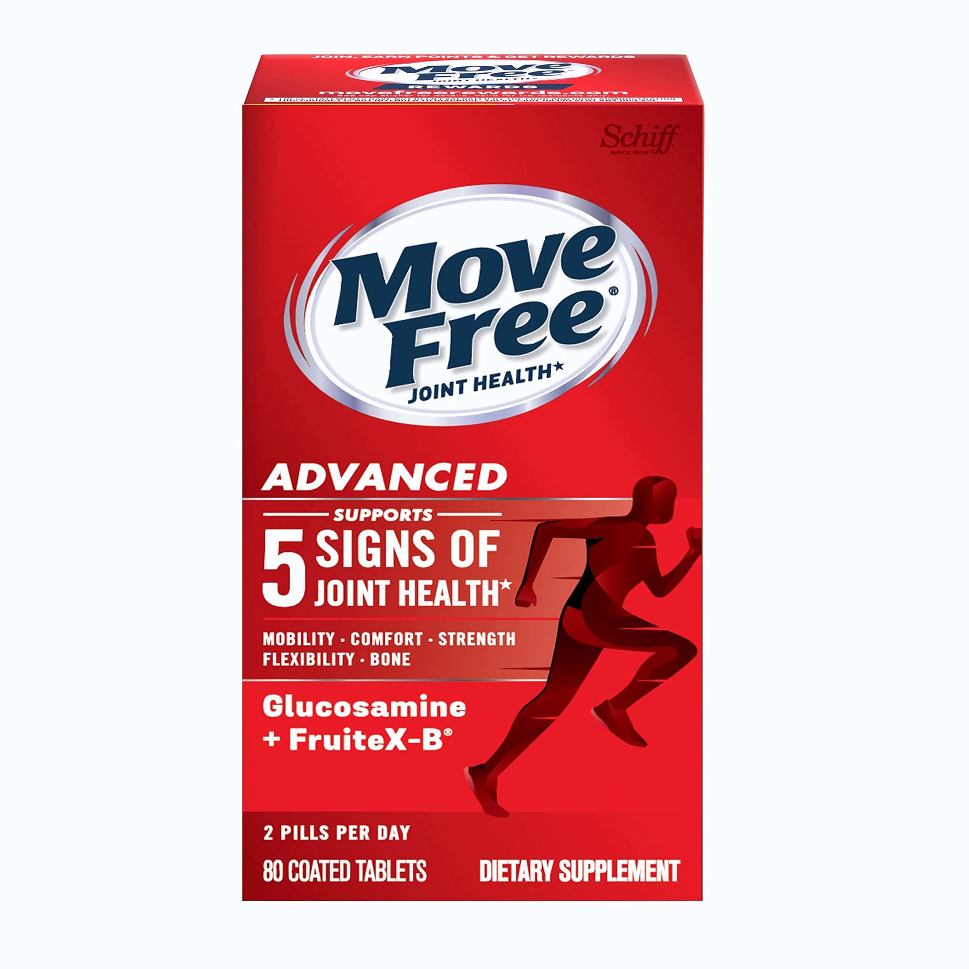 Move Free Advanced Glucosamine Chondroitin + Calcium Fructoborate Joint Support Tablet, 80 Tablets