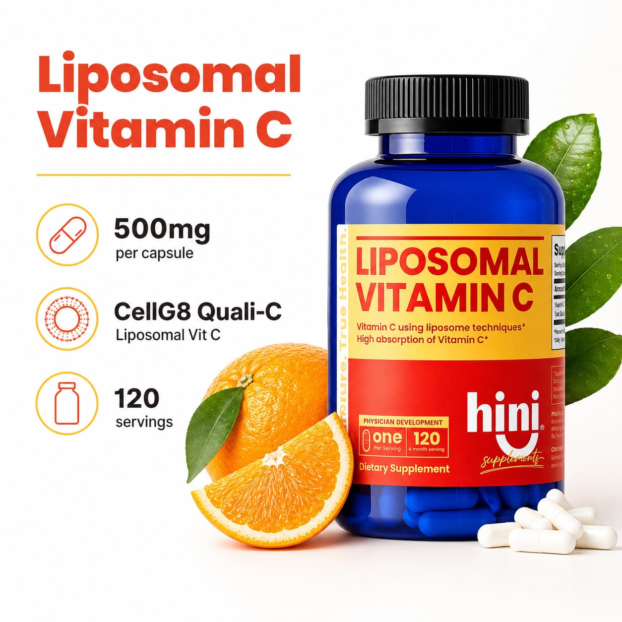 HINI Liposomal Vitamin C 500mg Tablet, 120 Count