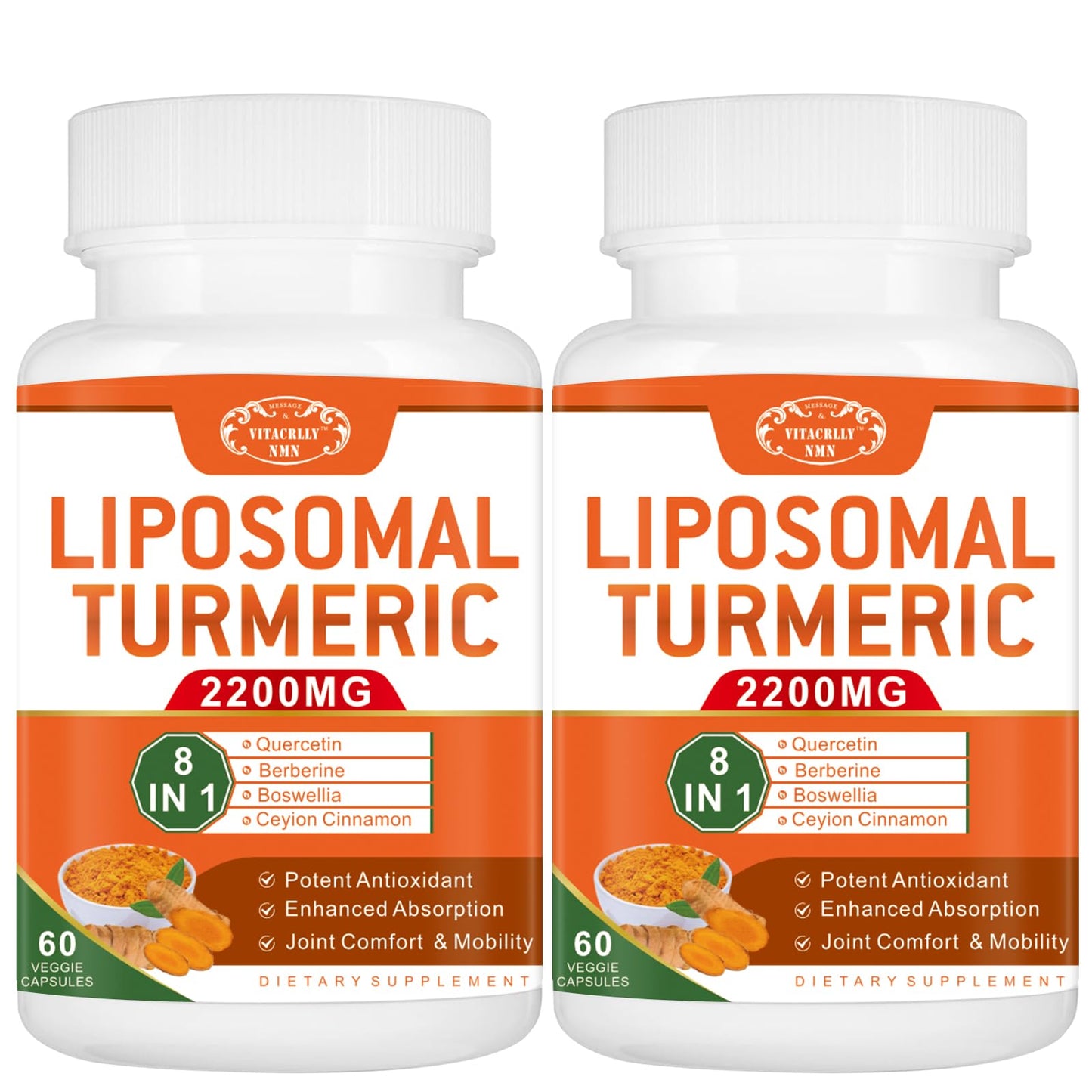 VITACRLLYNMN Liposomal Turmeric Curcumin Supplement 2200mg 95% Curcumin Extract for Joint Support Capsules, 120 Count
