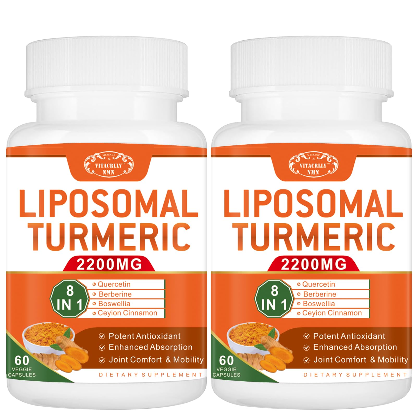 VITACRLLYNMN Liposomal Turmeric Curcumin Supplement 2200mg 95% Curcumin Extract for Joint Support Capsules, 120 Count