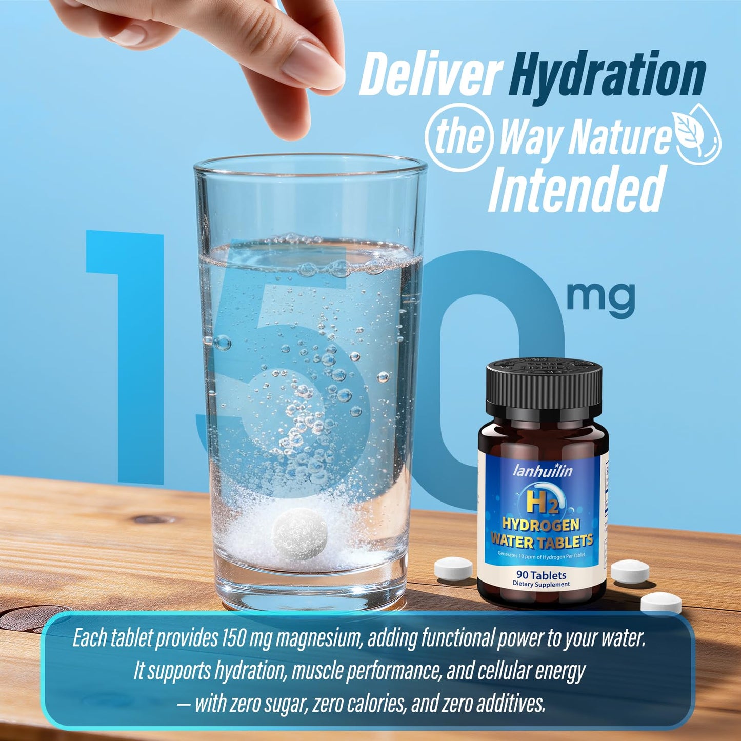 Lanhuilin Hydrogen Water Tablets with 150 mg Magnesium, 90 Count