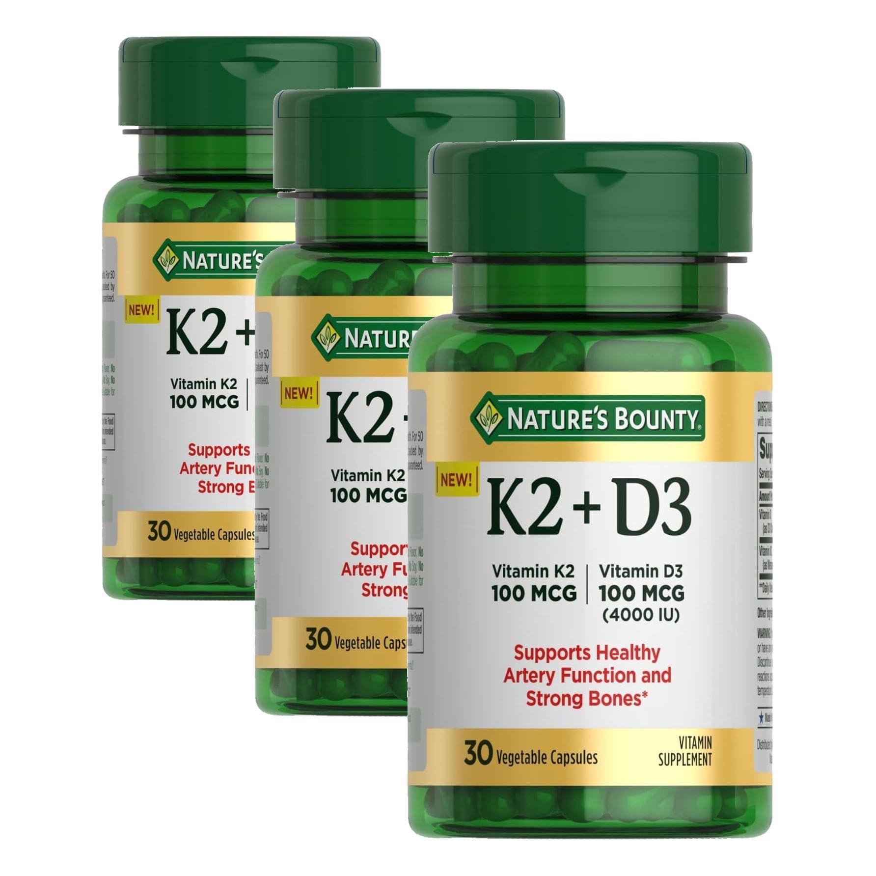 Nature's Bounty Vitamin D3 K2 Supplement Capsules 90