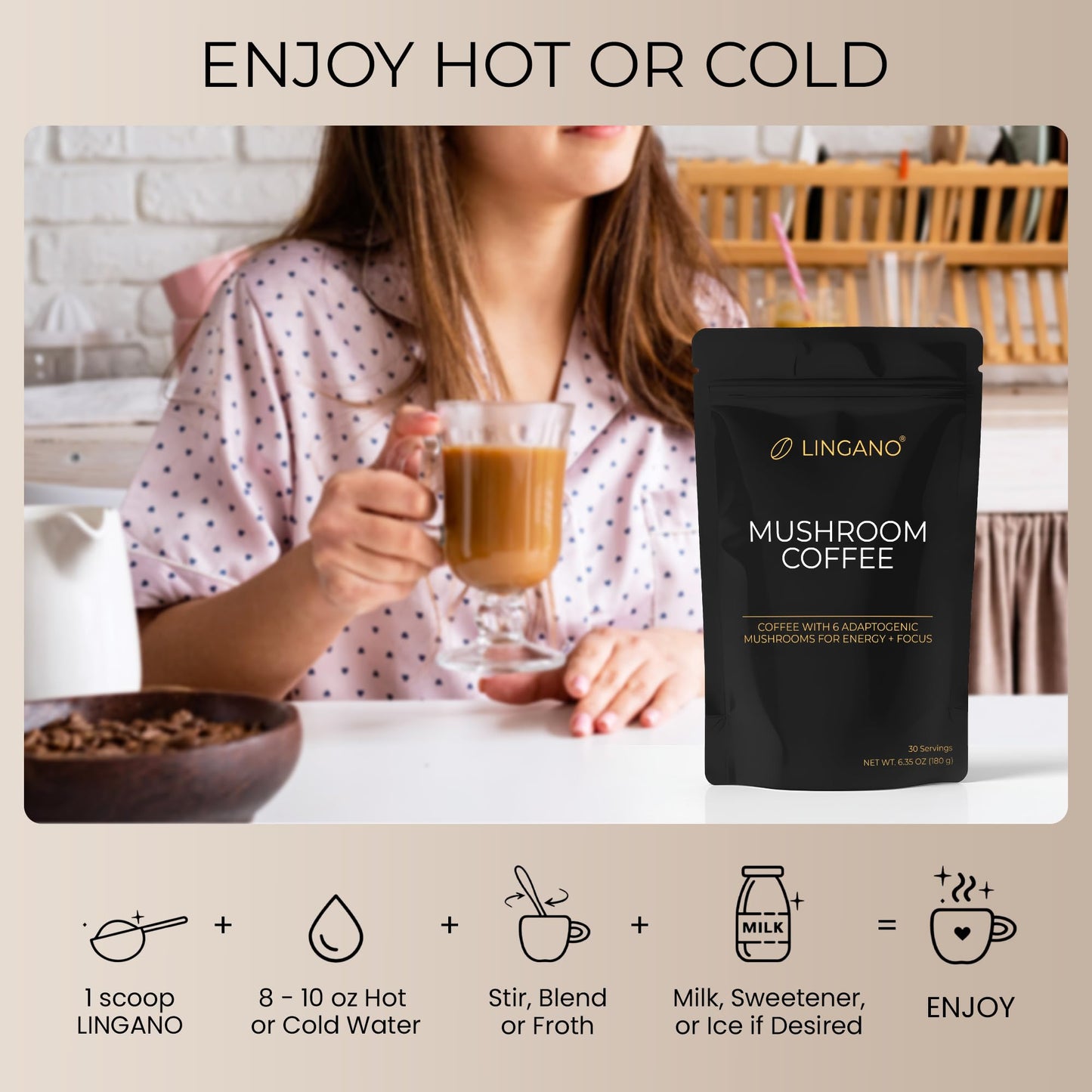 Lingano Mushroom Coffee Powder, 6.35