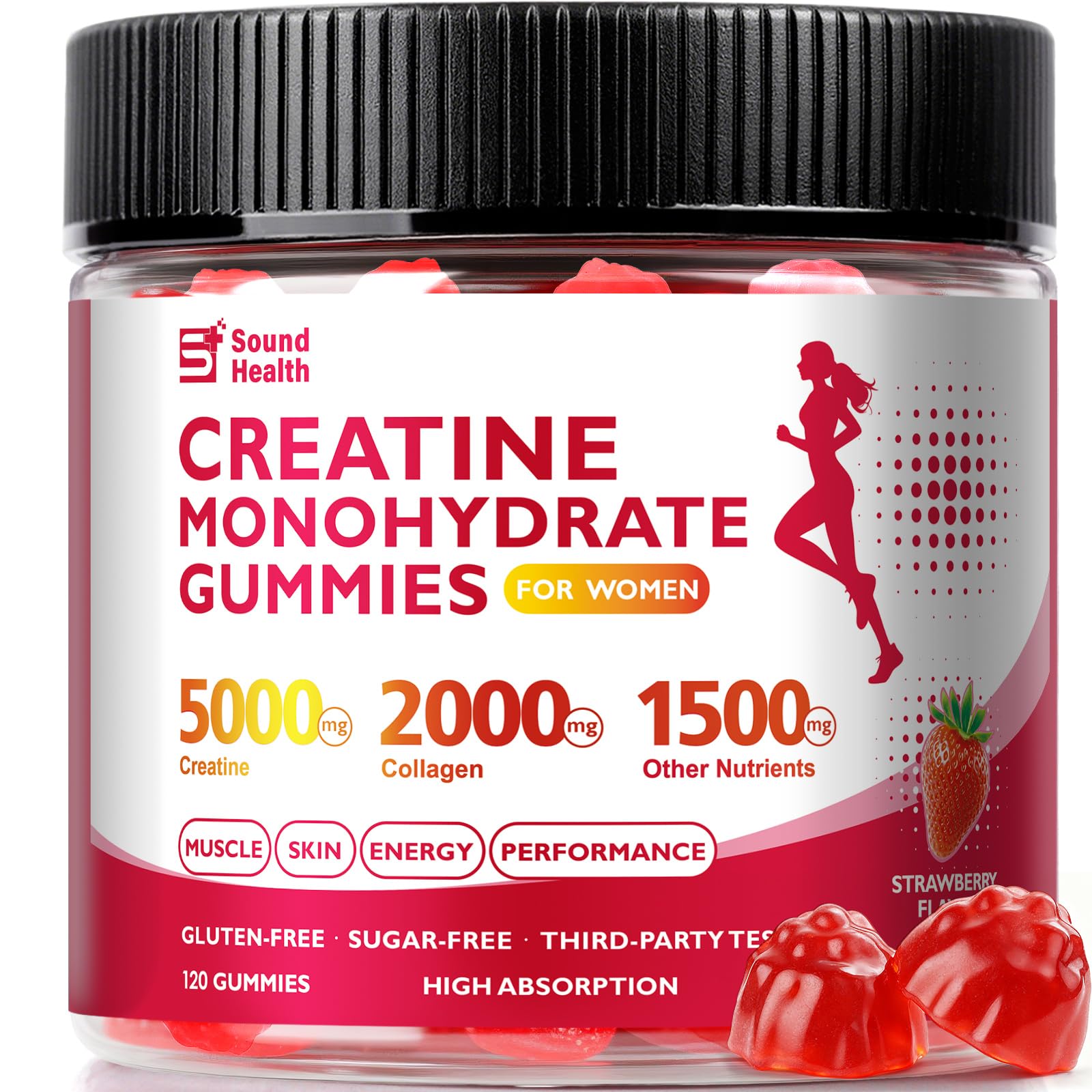 Sound Health Organic 12 in 1 Creatine Gummies, Strawberry Flavor, 120 Count