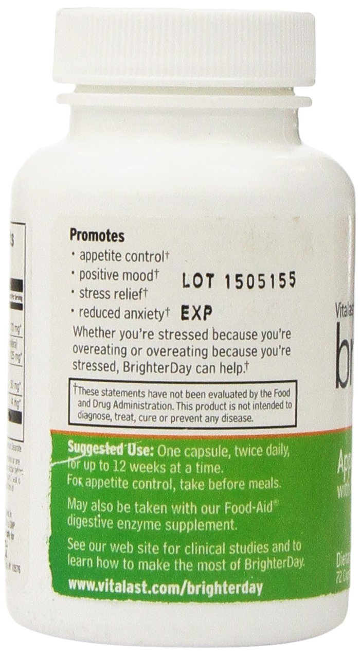 VITALAST BrighterDay Appetite Control and Mood Support with 5-HTP, Lithium Orotate, Sensoril Ashwagandha, Eleuthero, 72 Capsules