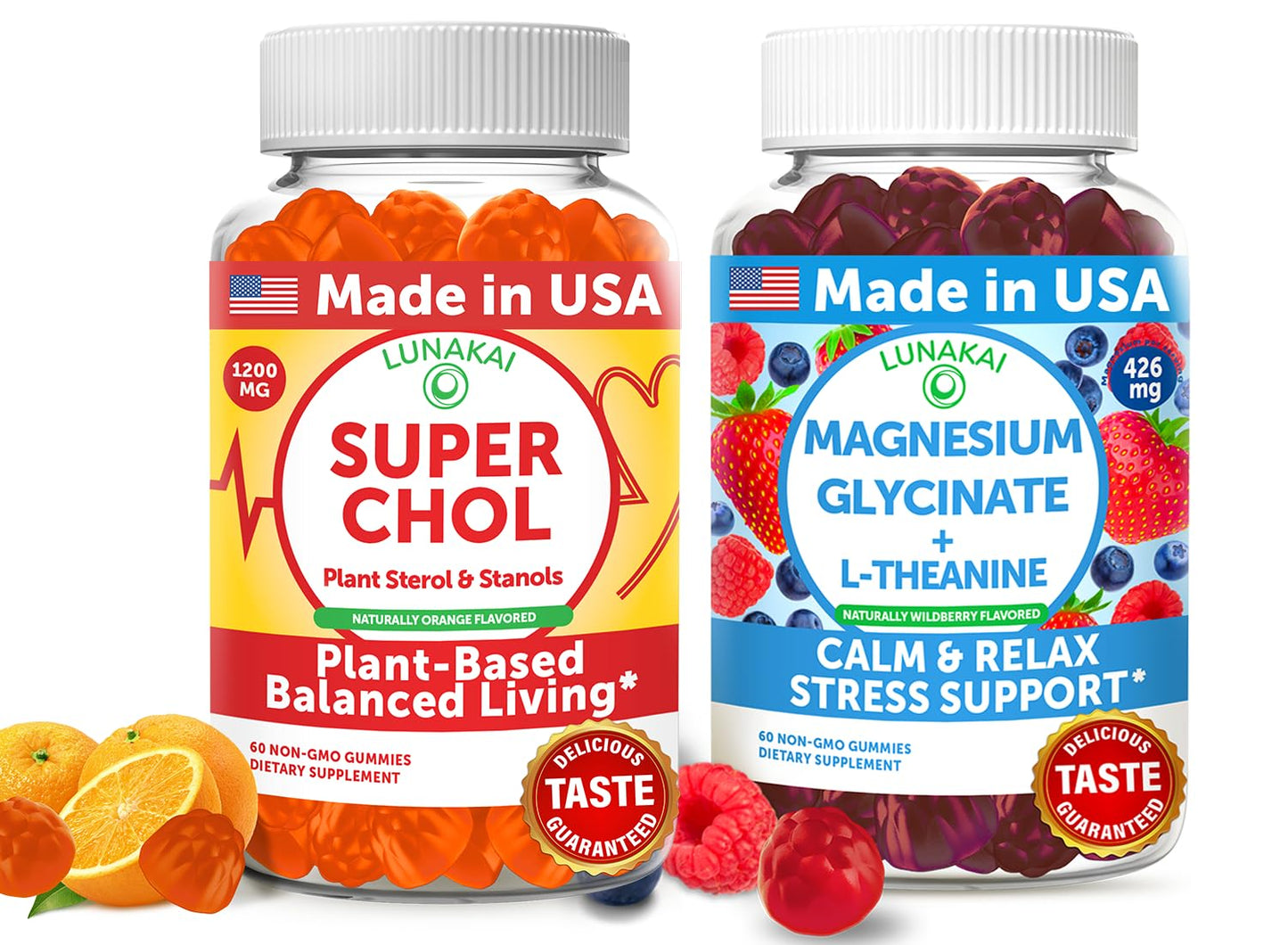 Lunakai USA Made Super Chol & Magnesium Glycinate Gummies Bundle – Immune and Stress Support, 120 Gummies