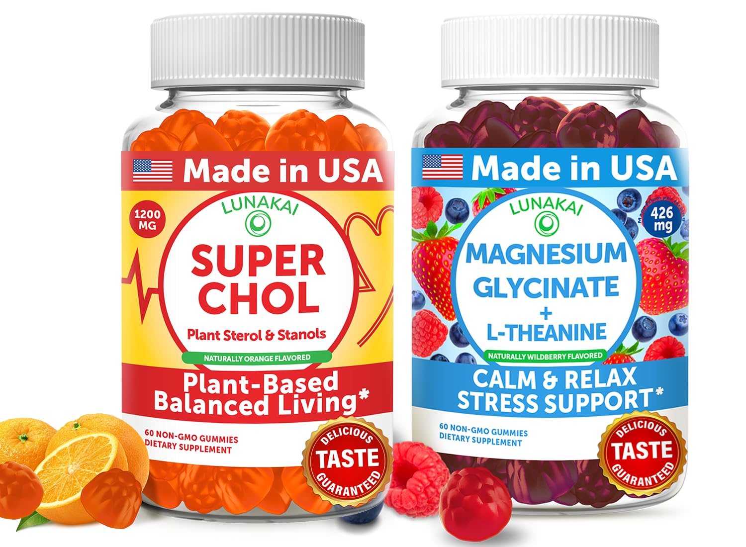 Lunakai USA Made Super Chol & Magnesium Glycinate Gummies Bundle – Immune and Stress Support, 120 Gummies
