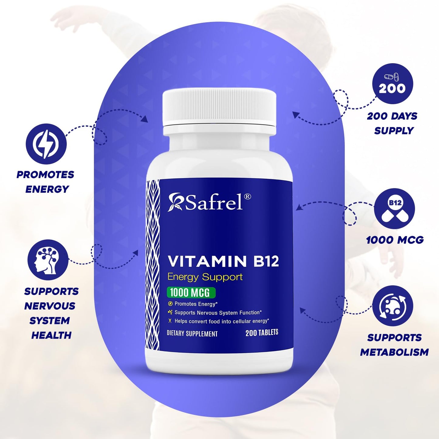 Safrel Vitamin B12 1000 mcg Tablet, 200 Count