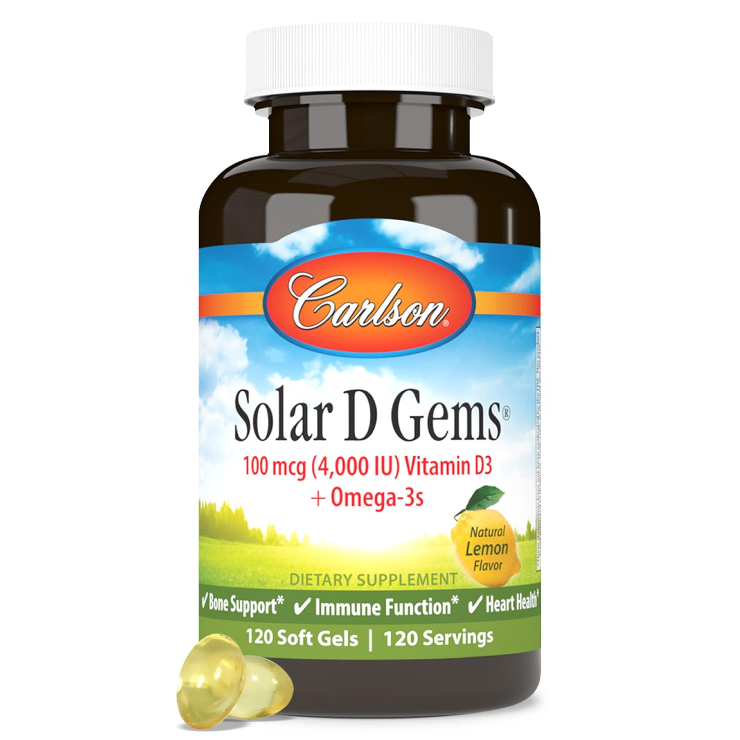 Carlson Solar D Gems Vitamin D3 and Omega-3 Softgels 120
