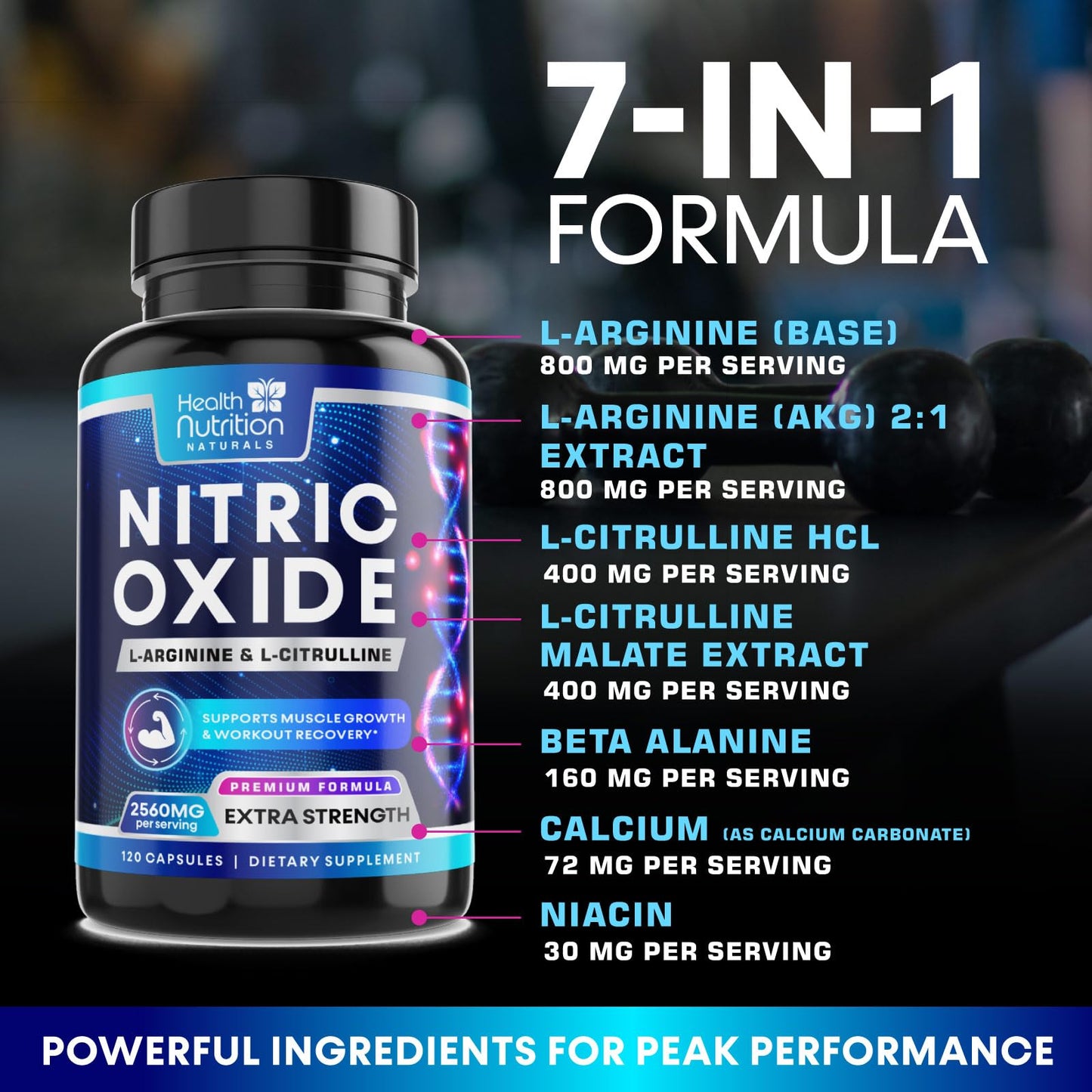 Health Nutrition Naturals Nitric Oxide Booster Extra Strength Capsules 120 Capsules