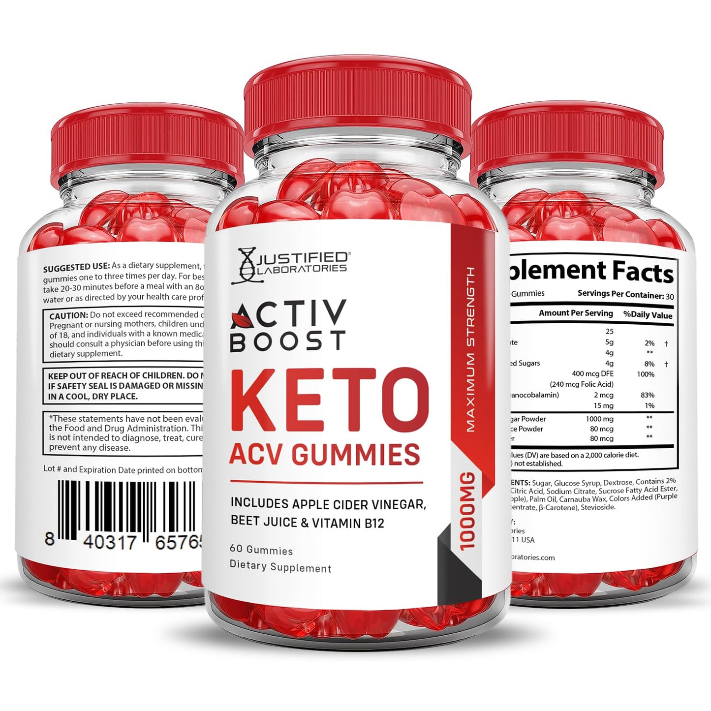 Justified Laboratories Activboost Keto ACV Gummies Gummy 600 Count