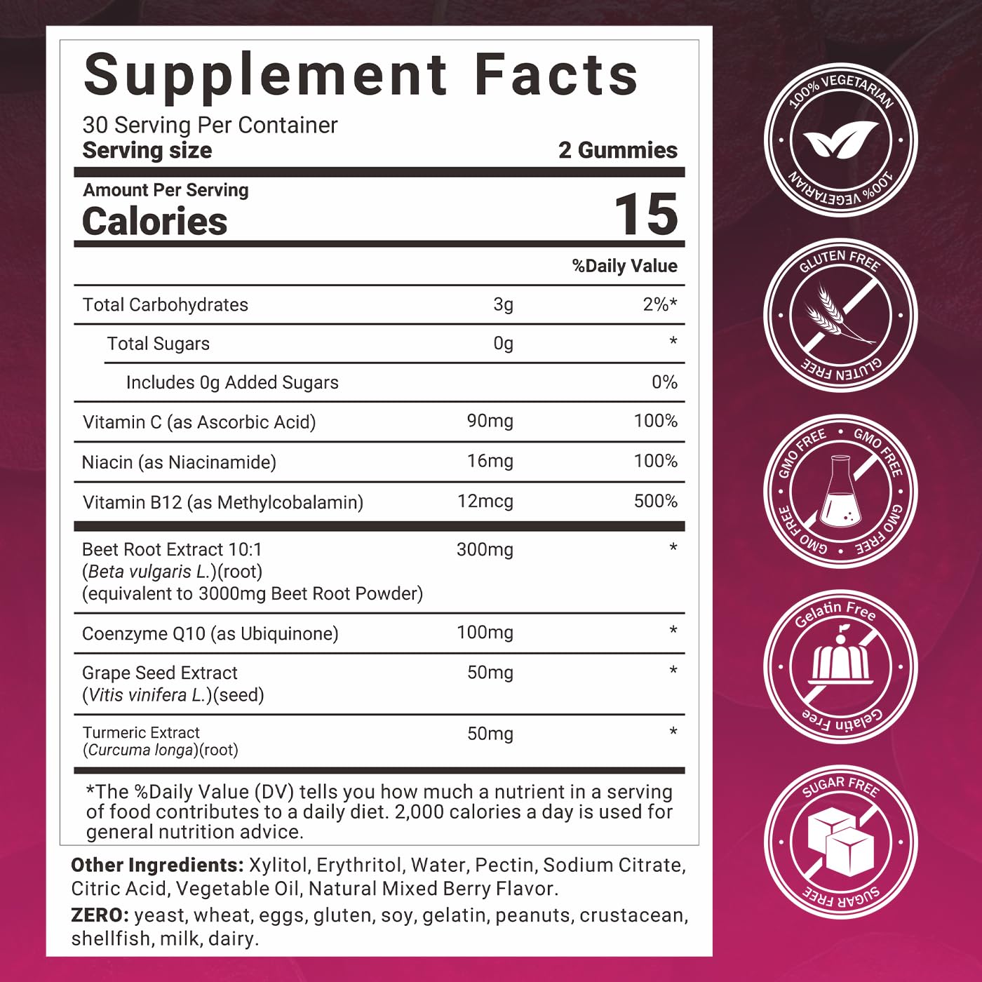 Wiszeen Beet Root Gummies, Nitric Oxide Supplements with COQ10, 60 Count