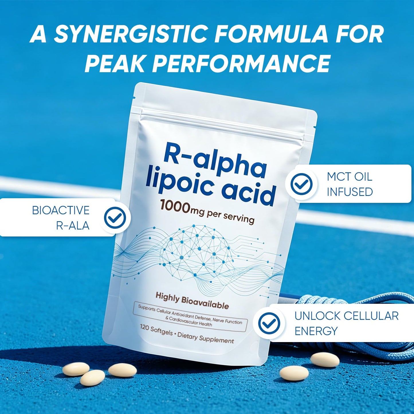 MKSUVGQ Alpha Lipoic Acid 1000mg with Coconut Oil Softgels, 120 Count