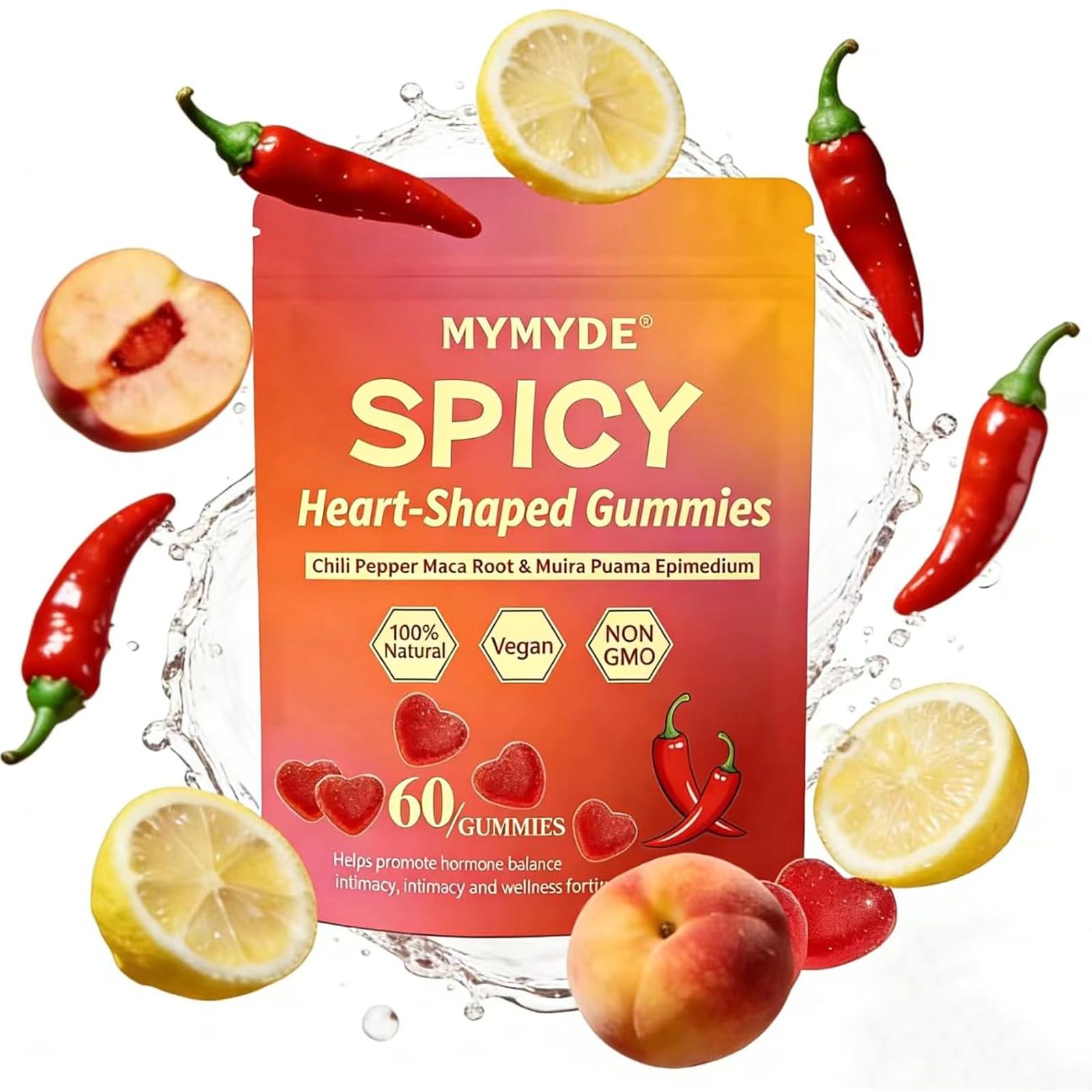 MYMYDE Spicy Heart-Shaped Gummy for Couples Gummy, 60 Count