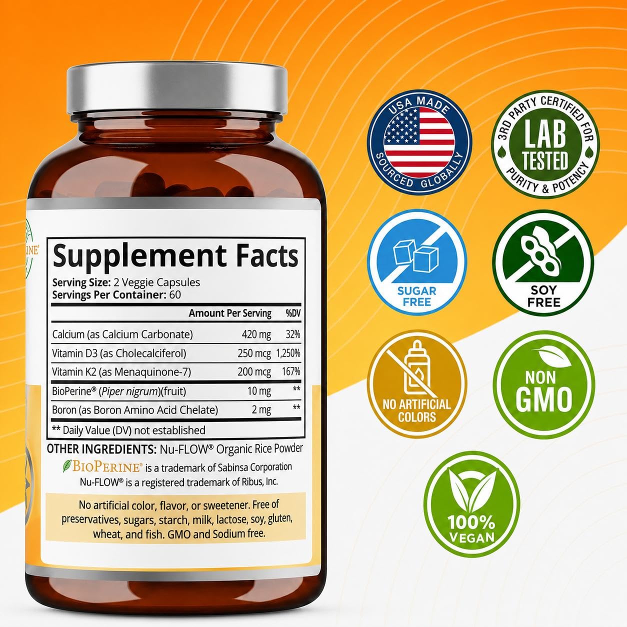 Purity Labs Vitamin D3 K2 10000 IU (250mcg) D3 + 200mcg K2 MK7 Capsule 120 Count