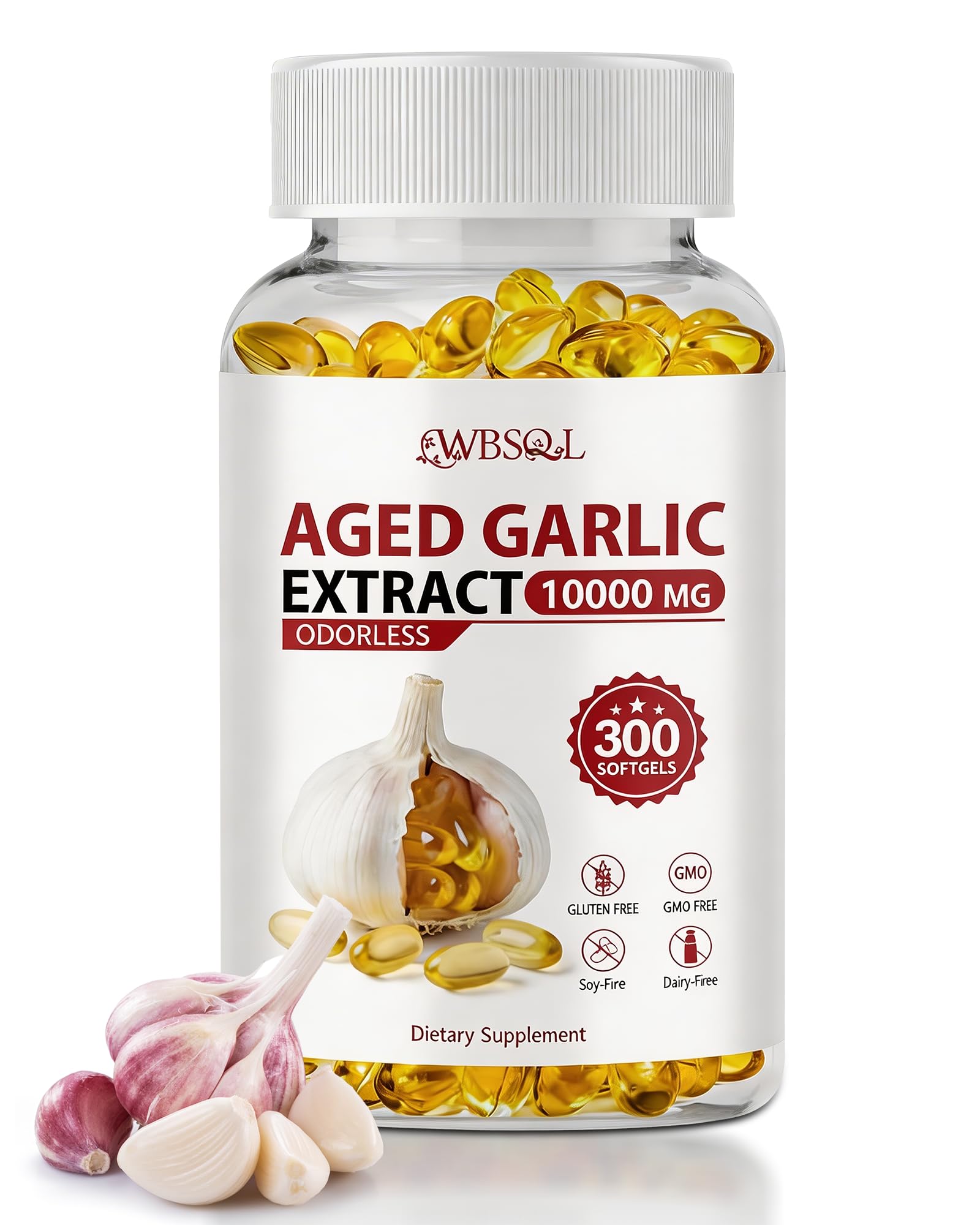 WBSQL Odorless Aged Garlic Extract 500mg Softgels, 300 Count