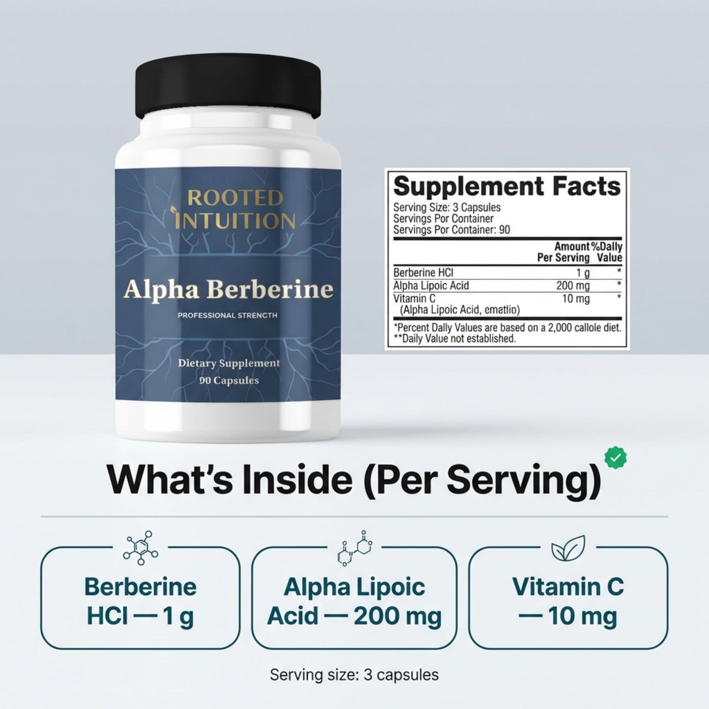Rooted Intuition Alpha Berberine with Berberine HCl & Alpha-Lipoic Acid Capsules, 90 Count