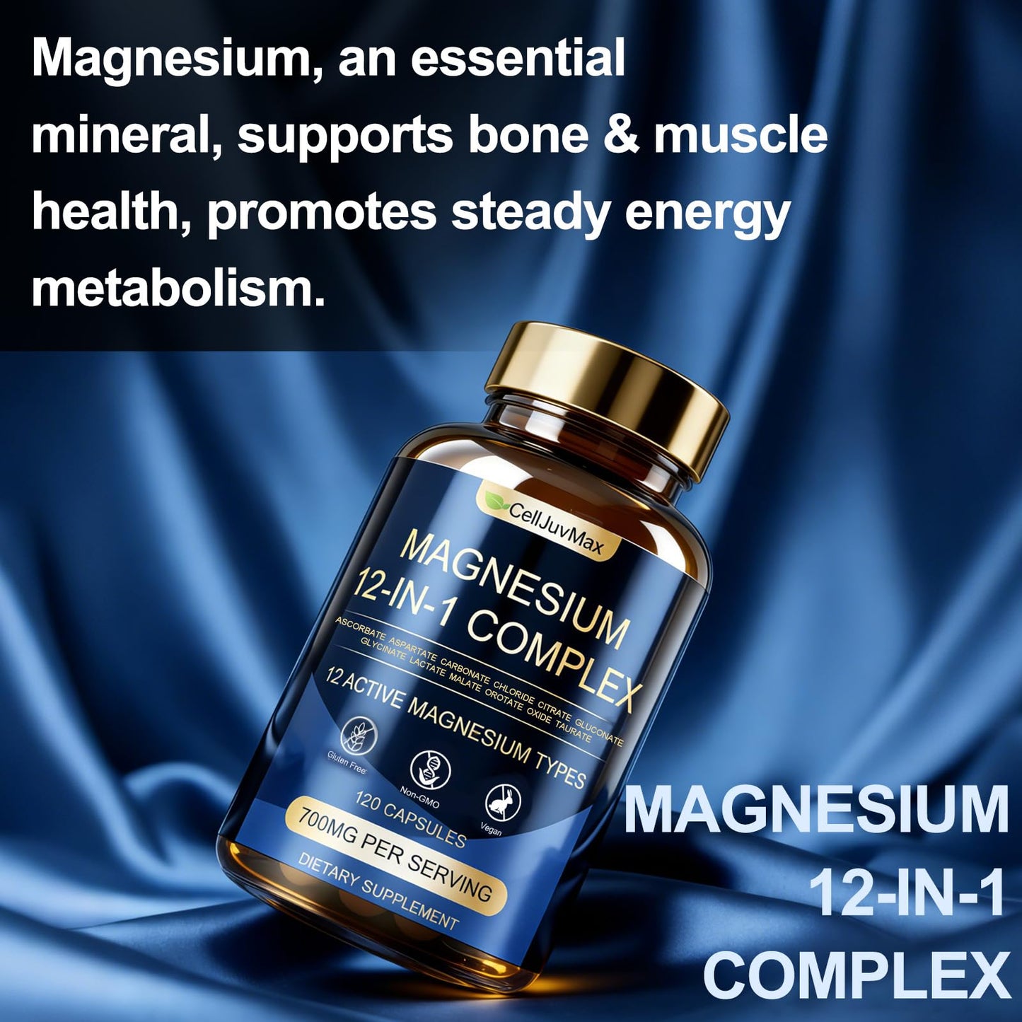 WOJJ Magnesium 12-in-1 Complex 700mg, with Glycinate & Citrate, Vegan Supplement for Daily Wellness, Capsule, 120 Count