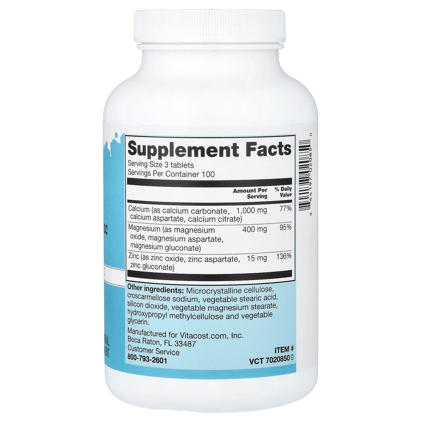 Vitacost Calcium, Magnesium & Zinc Tablet, 1 Count