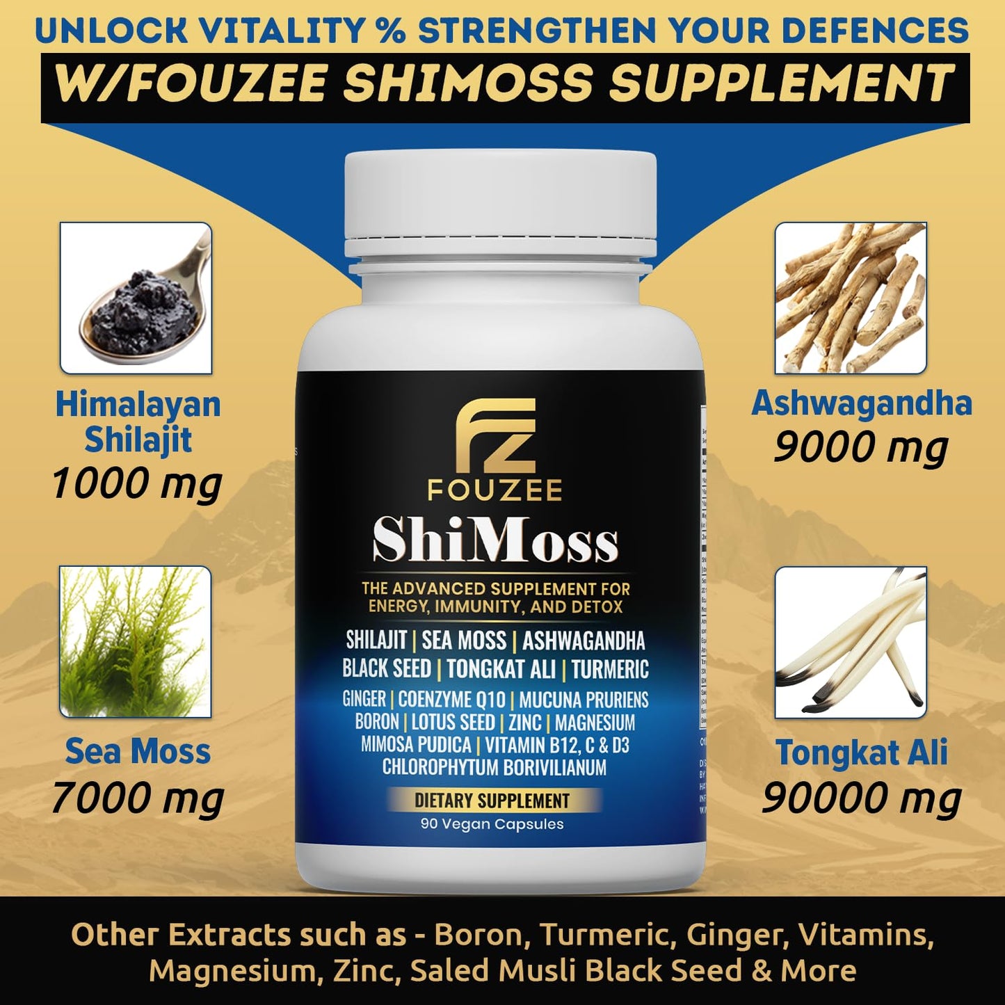FOUZEE ShiMoss Supplement with Shilajit Capsules 90 Count