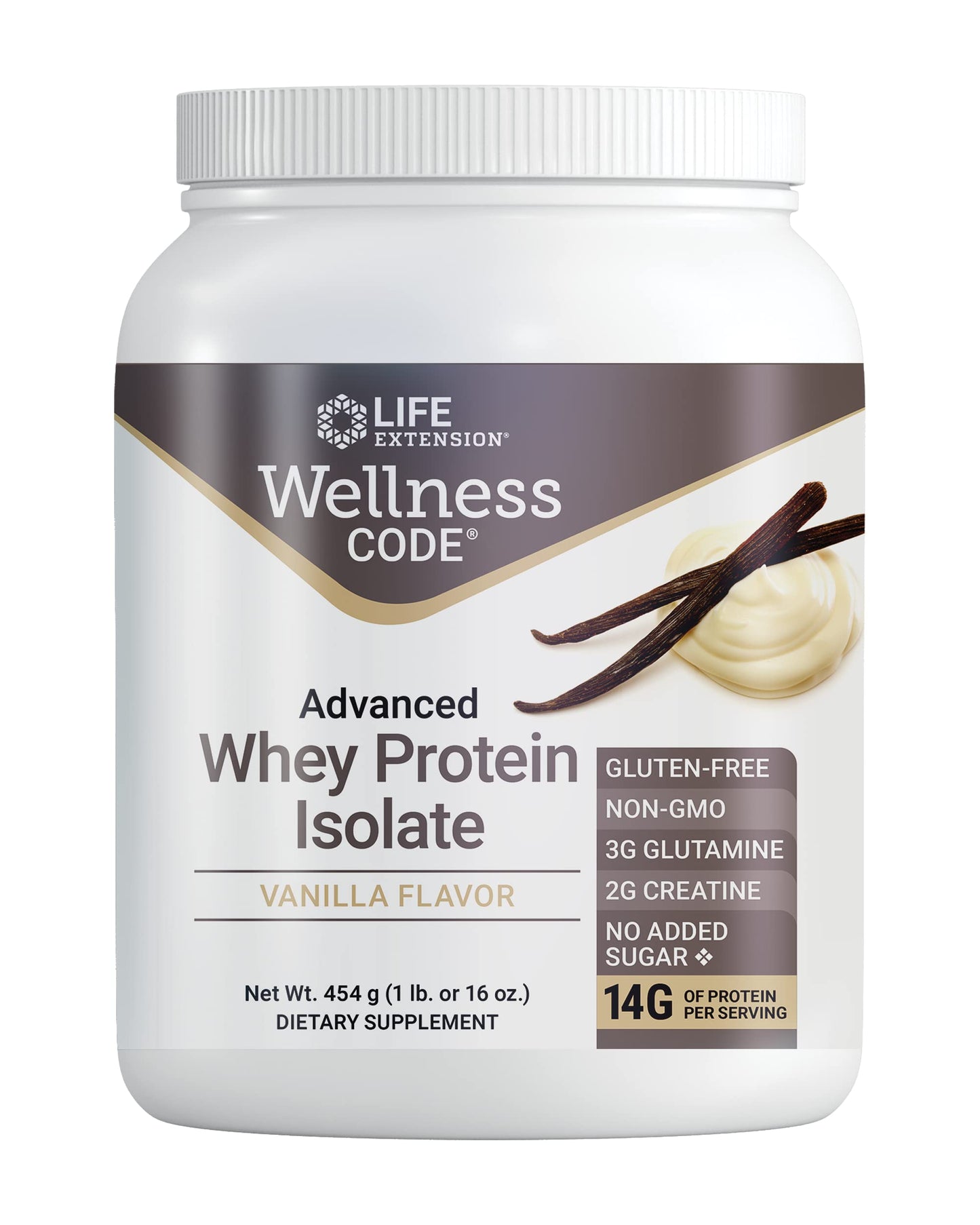 Life Extension Wellness Code Advanced Whey Protein Isolate Powder Vanilla, 16 Servings