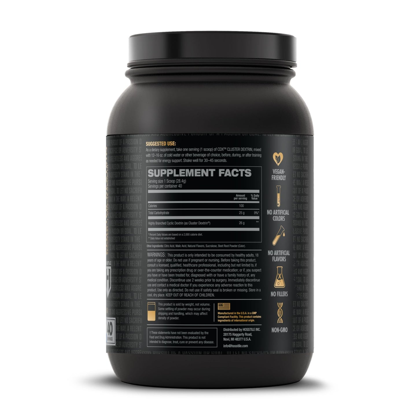 HOSSTILE CDX Cluster Dextrin Powder - Highly Branched Cyclic Dextrin HBCD Carb Powder, 40 Servings