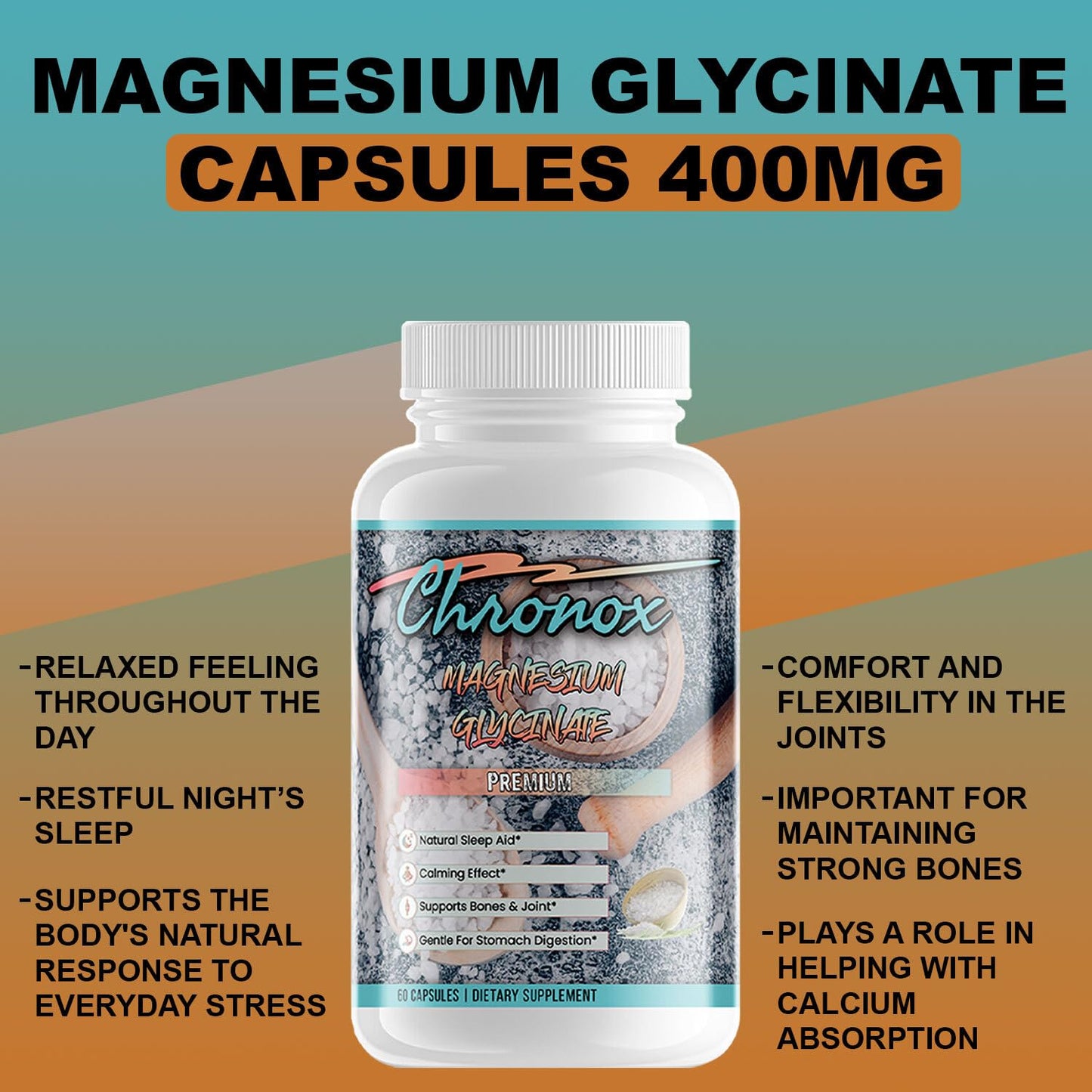 Chronox Magnesium Glycinate 400mg, 60 Capsules