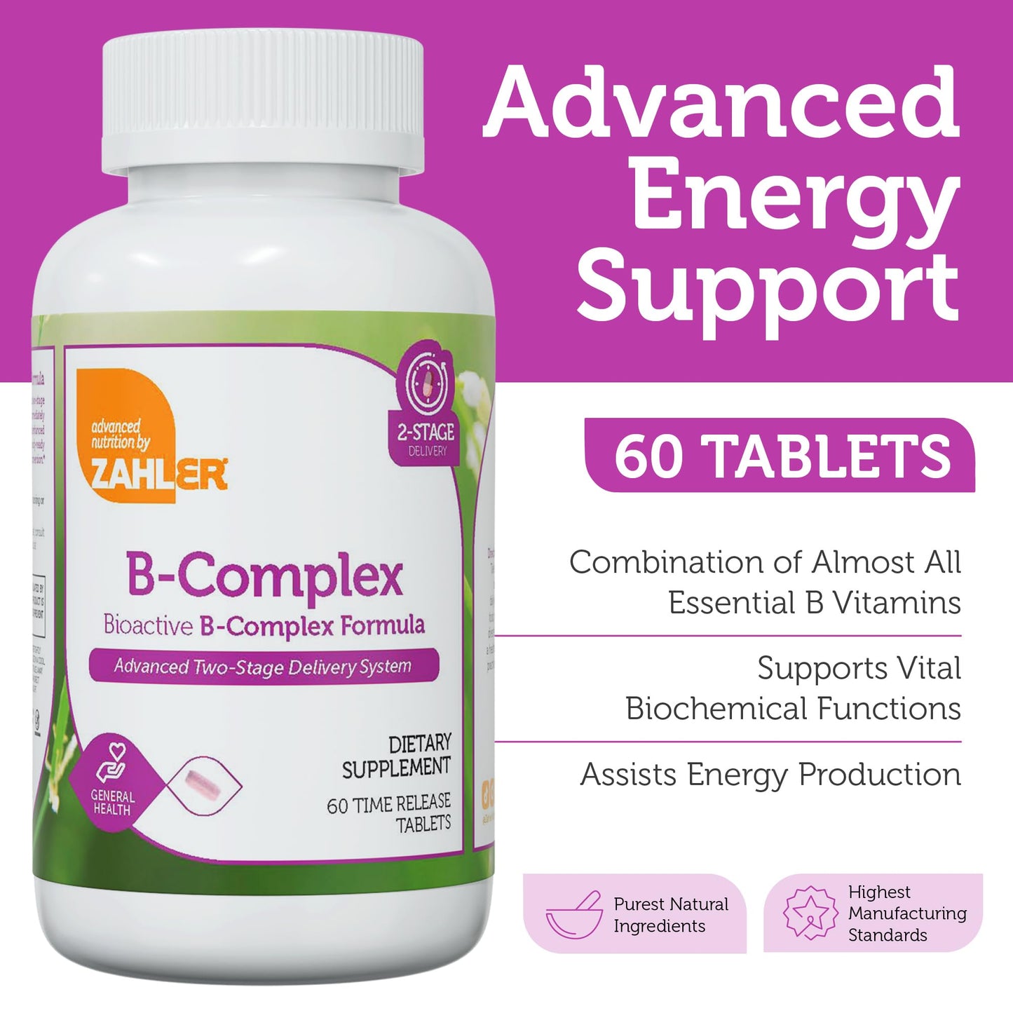 Zahler B-Complex Vitamins for Women & Men Tablet, 60 Count