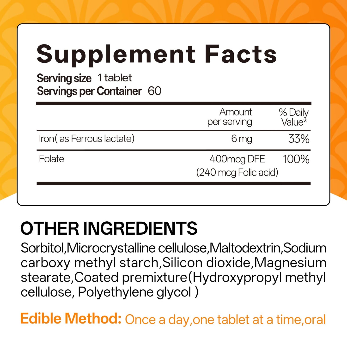 Oopeatol Iron & Folic Acid Supplement Chewable, Supports Red Blood Cell Production, Energy & Blood Health, Gentle Iron Formula for Men & Women, 60 Tablets