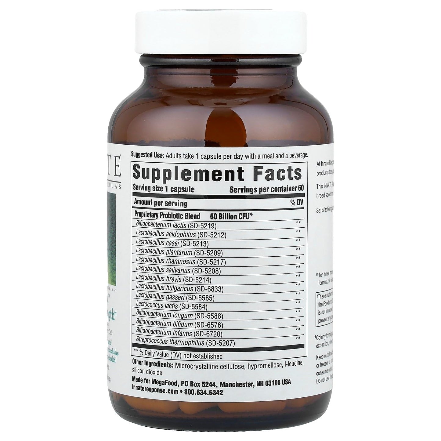 Innate Response Formulas Flora 50-14 Clinical Strength Probiotics for Digestive Health, Probiotics for Women and Men, 50 Billion CFU, 60 Capsules